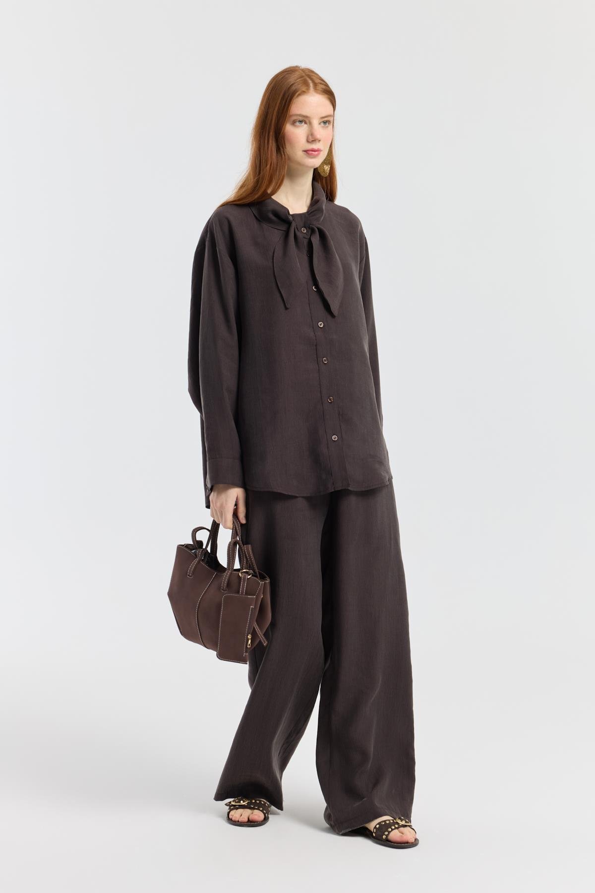 Kewin Modal Palazzo Pantolon - Acı kahve