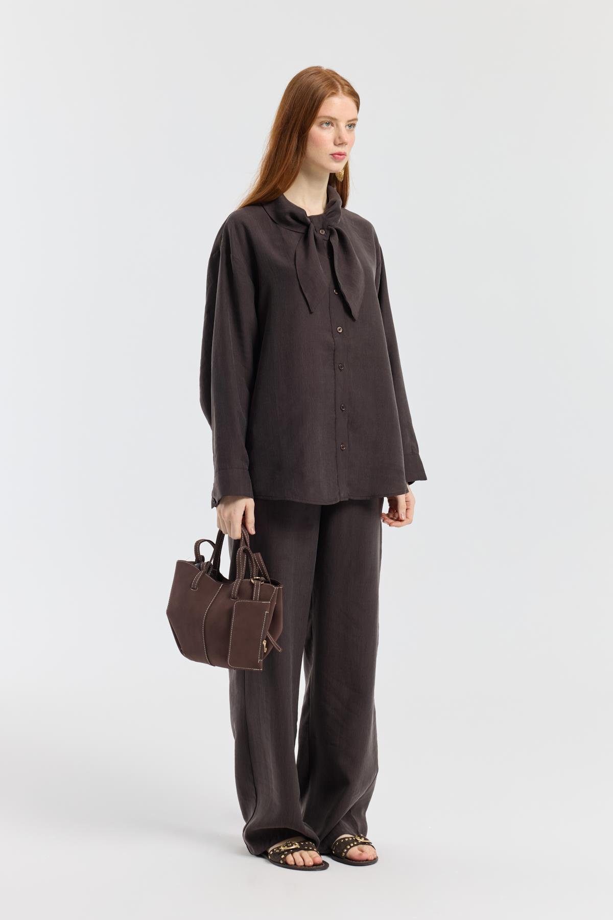 Kewin Modal Palazzo Pantolon - Acı kahve