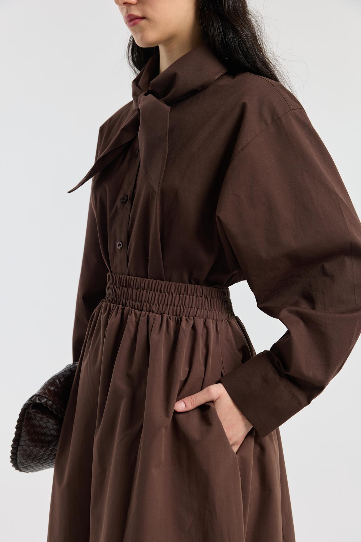 Kravatlı Poplin Gömlek - Acı kahve