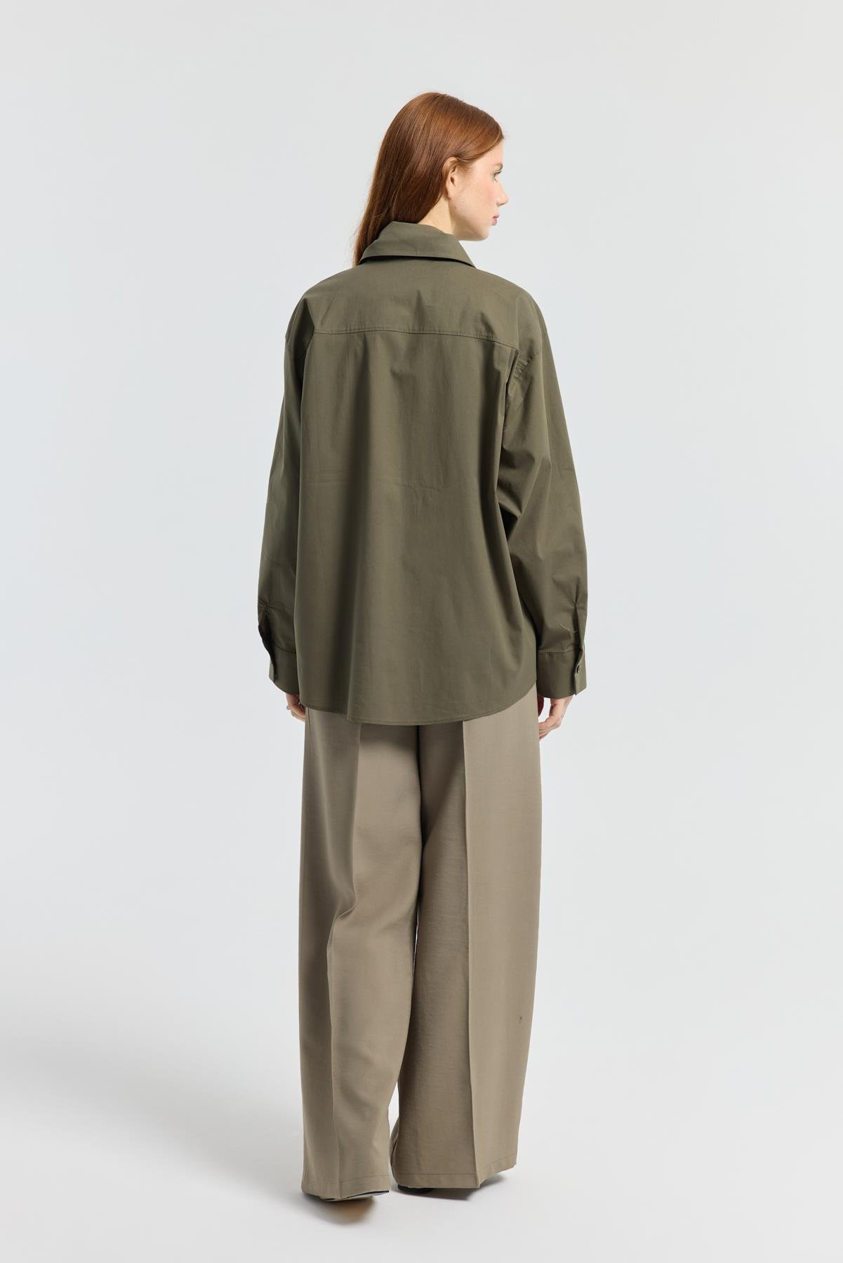 Kravatlı Poplin Gömlek - Haki 