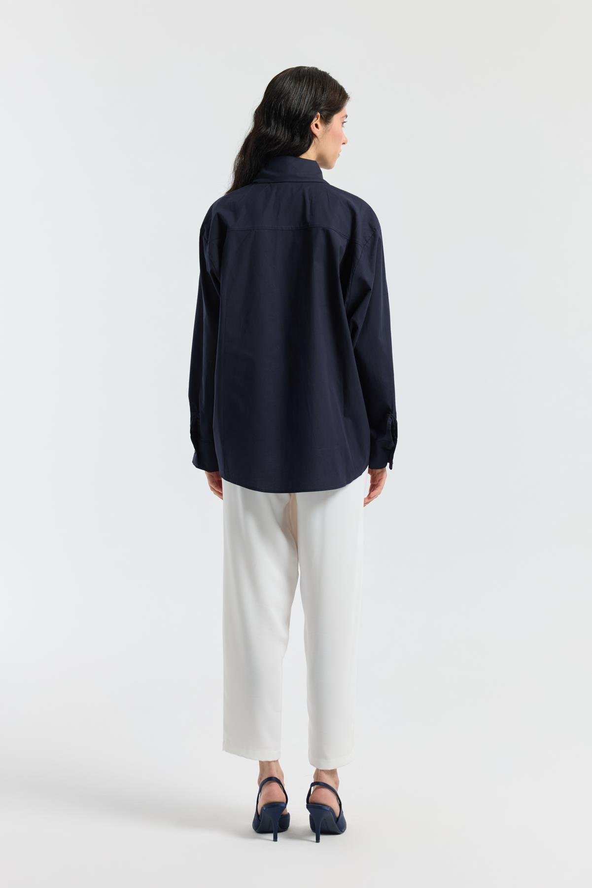 Kravatlı Poplin Gömlek - Lacivert