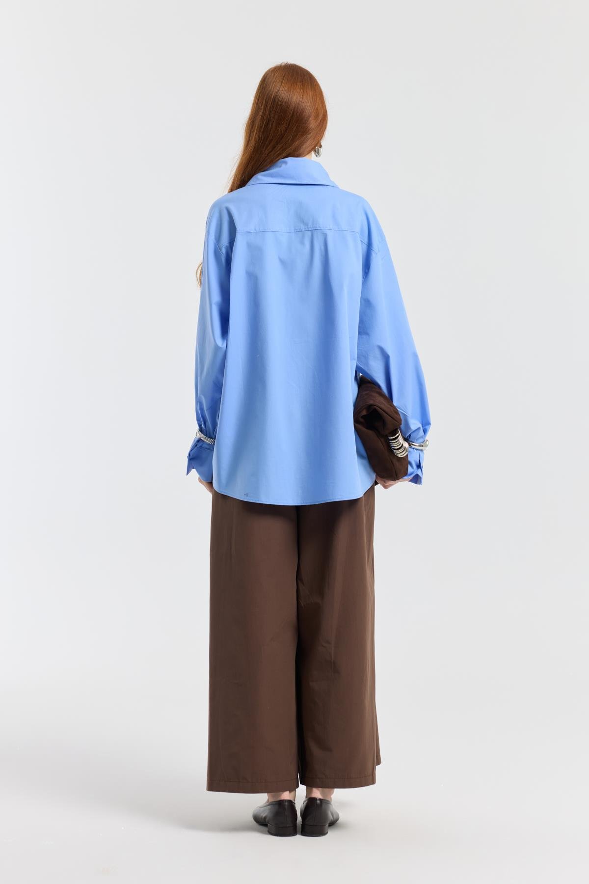 Kravatlı Poplin Gömlek - Mavi