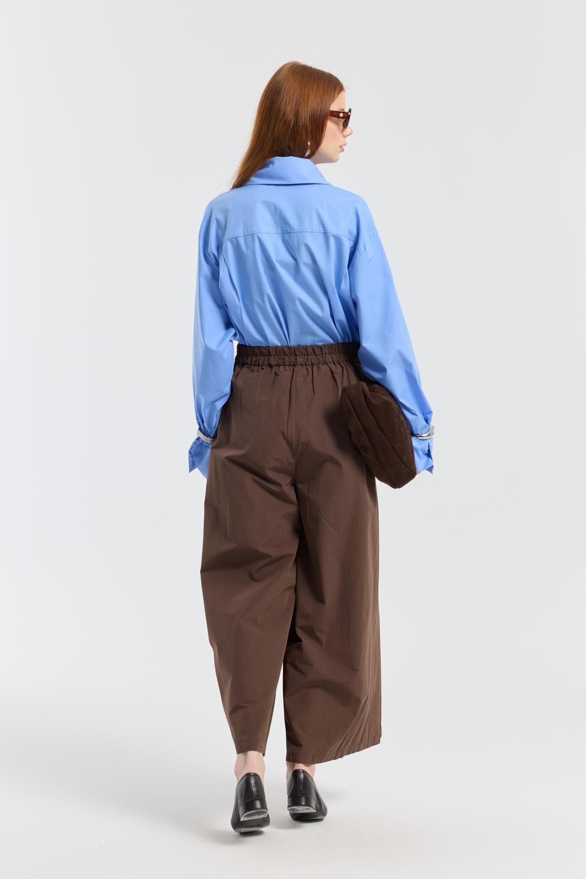 Kravatlı Poplin Gömlek - Mavi