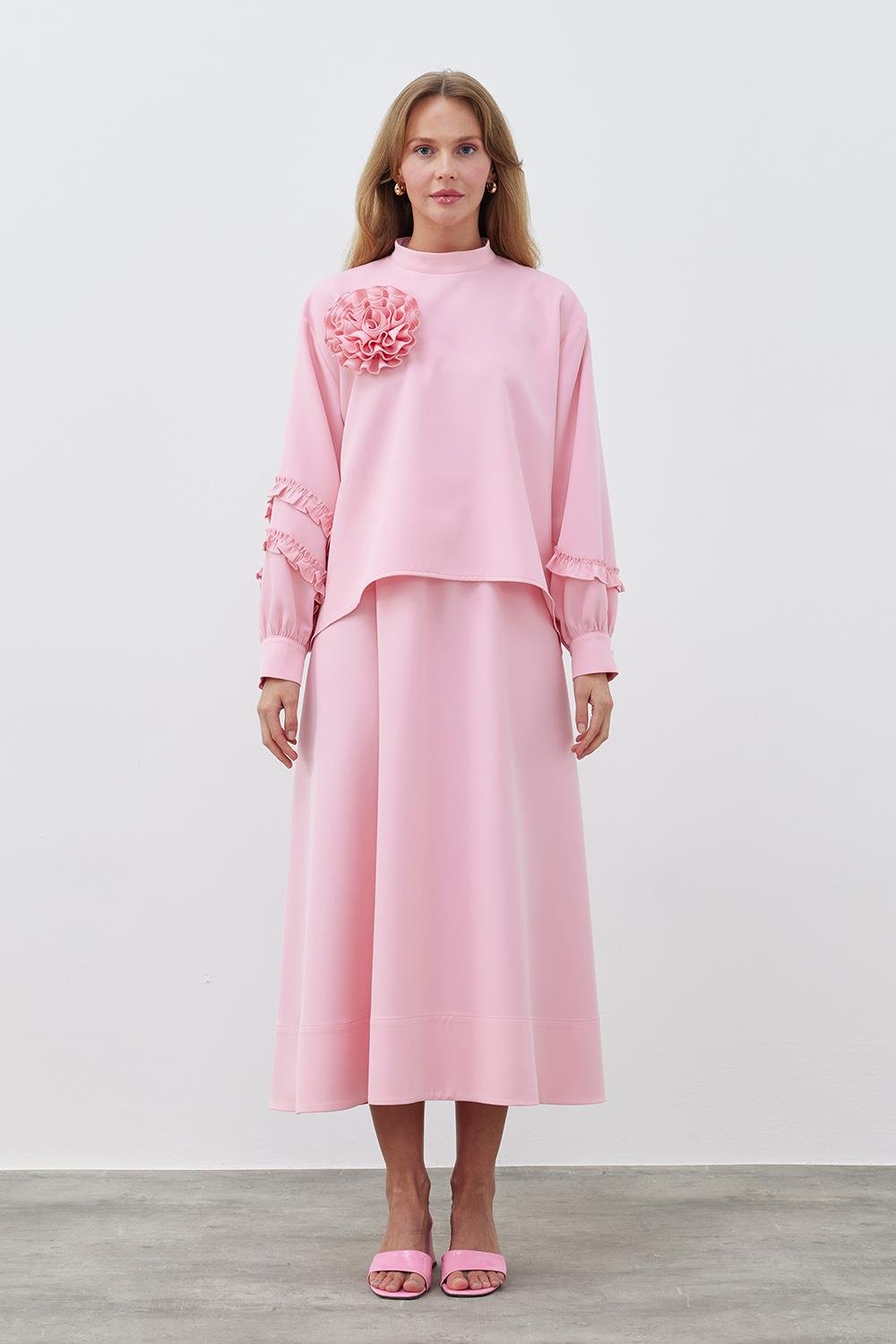 KREP KLOŞ ETEK - PEMBE 