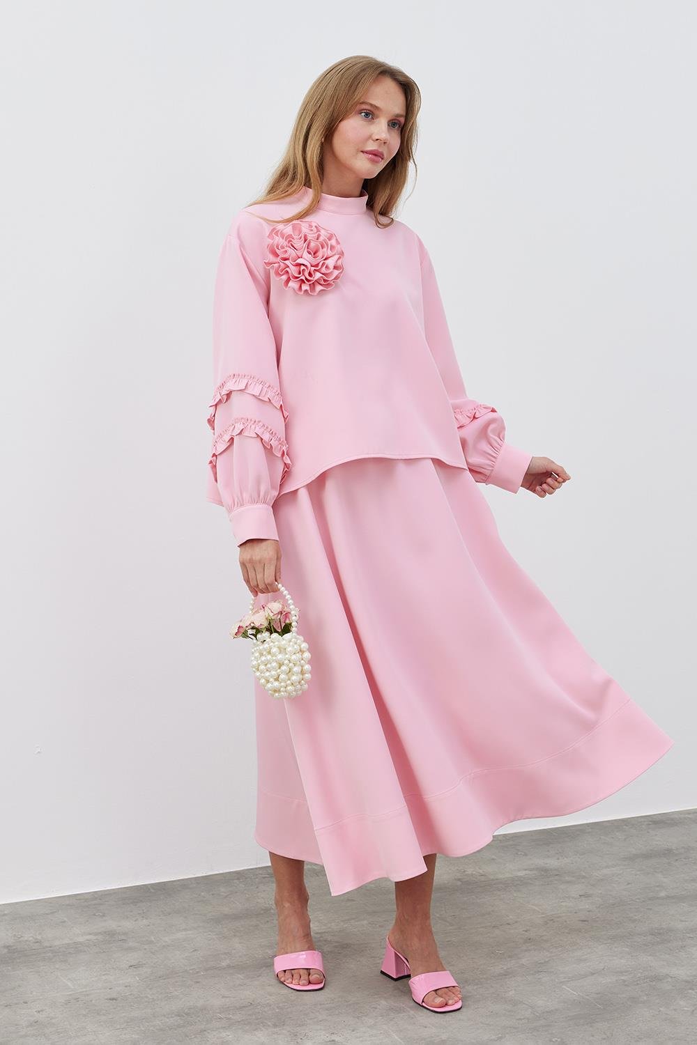 KREP KLOŞ ETEK - PEMBE 