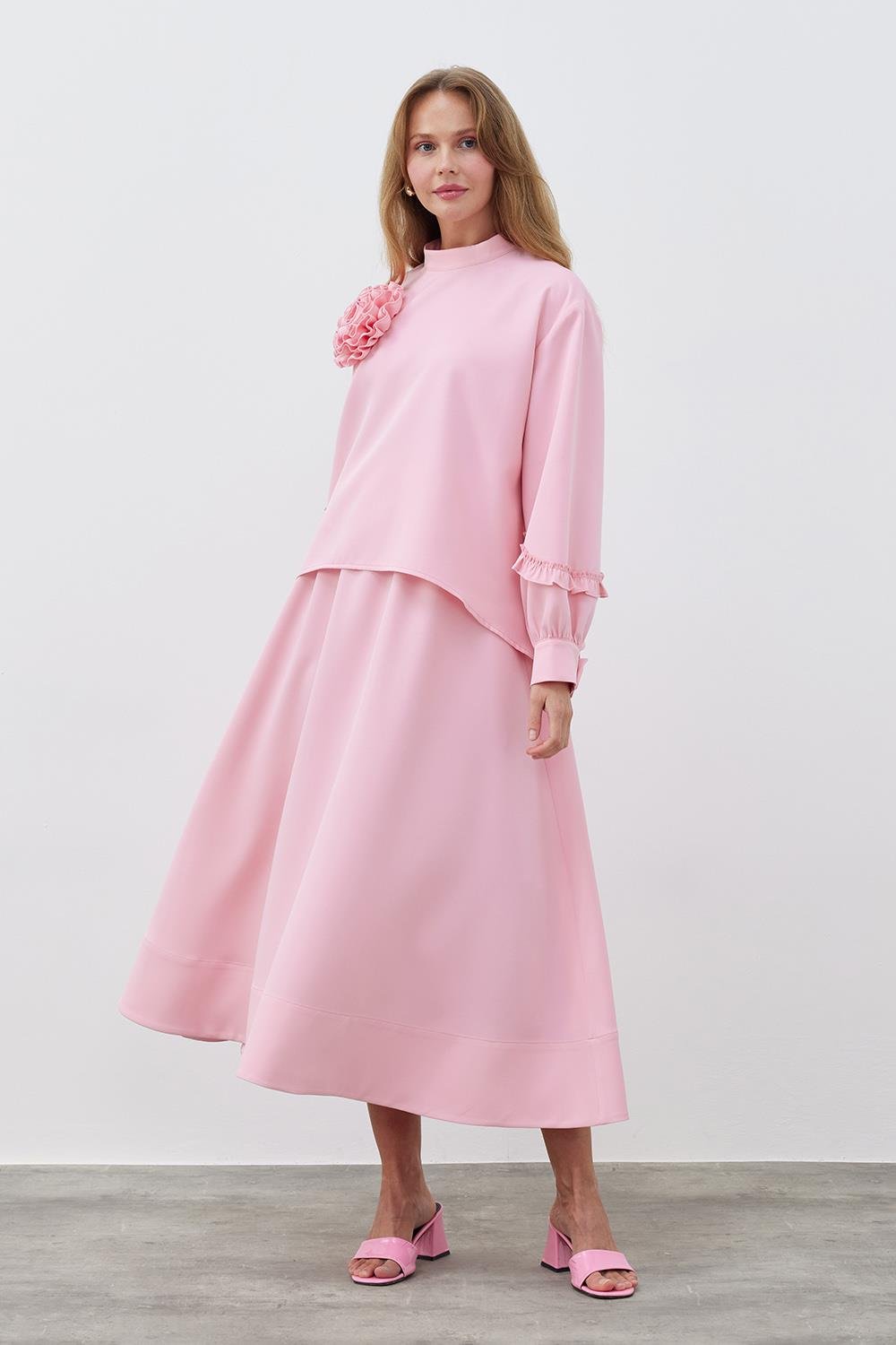 KREP KLOŞ ETEK - PEMBE 