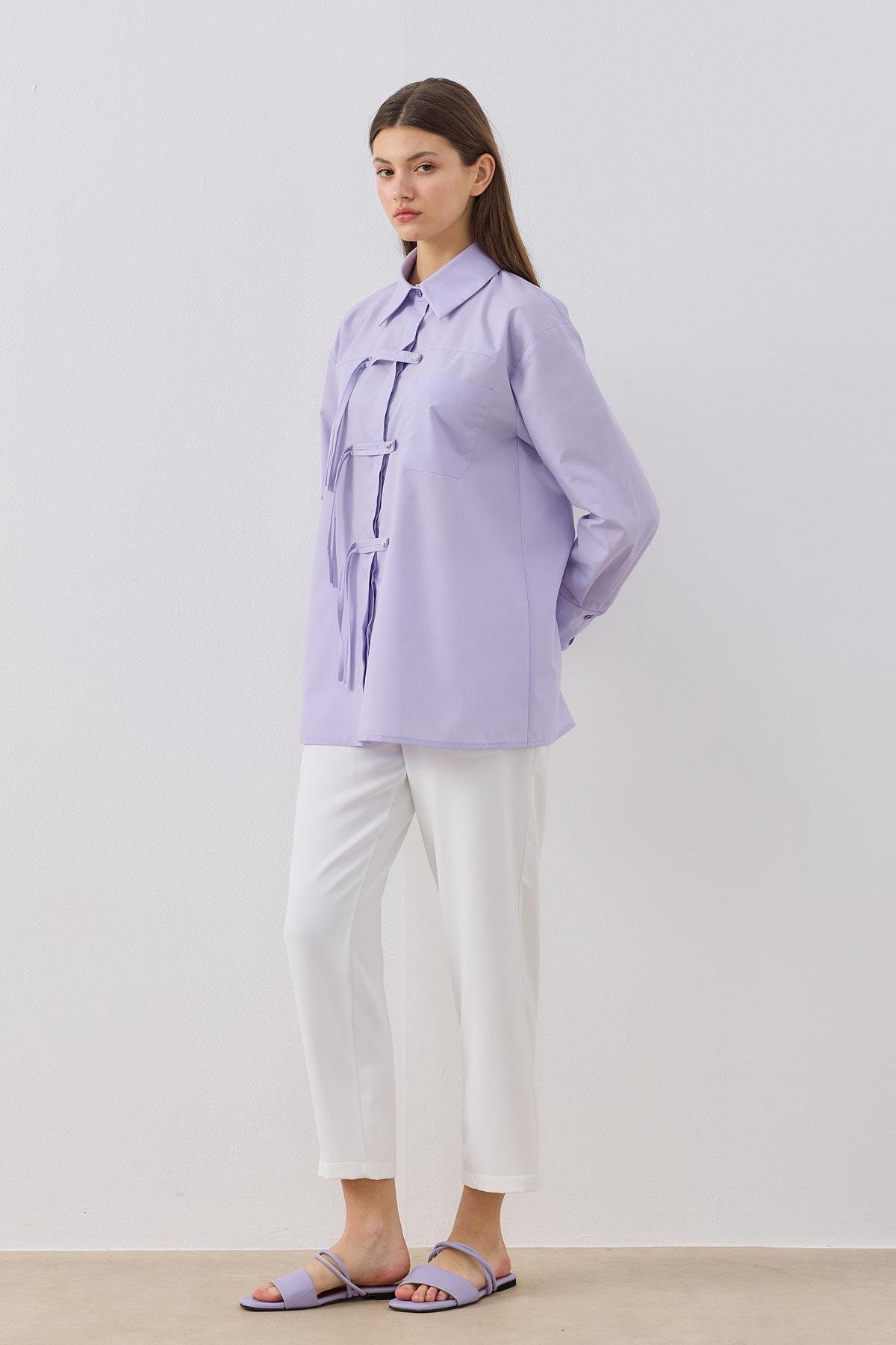 Larissa Çift Kapamalı Cepli Gömlek - Lila