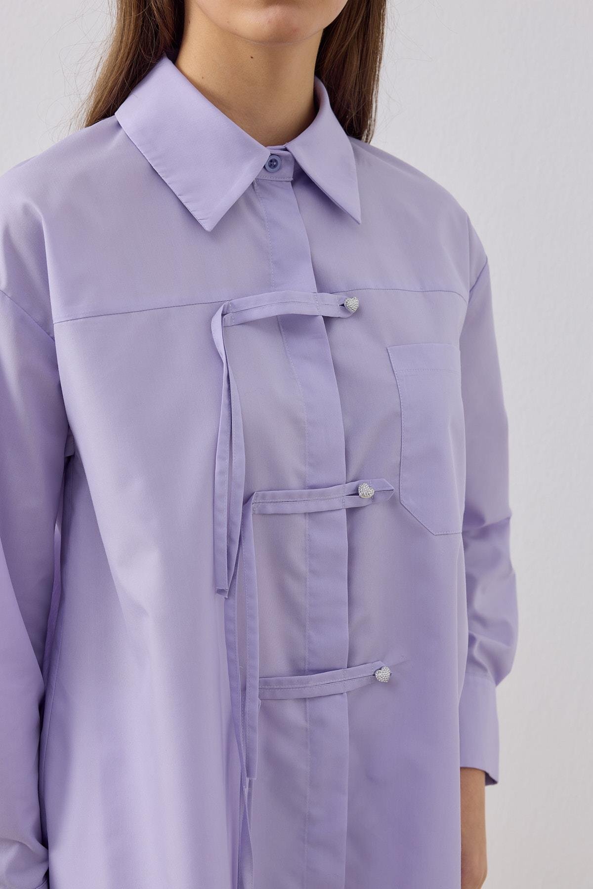 Larissa Çift Kapamalı Cepli Gömlek - Lila