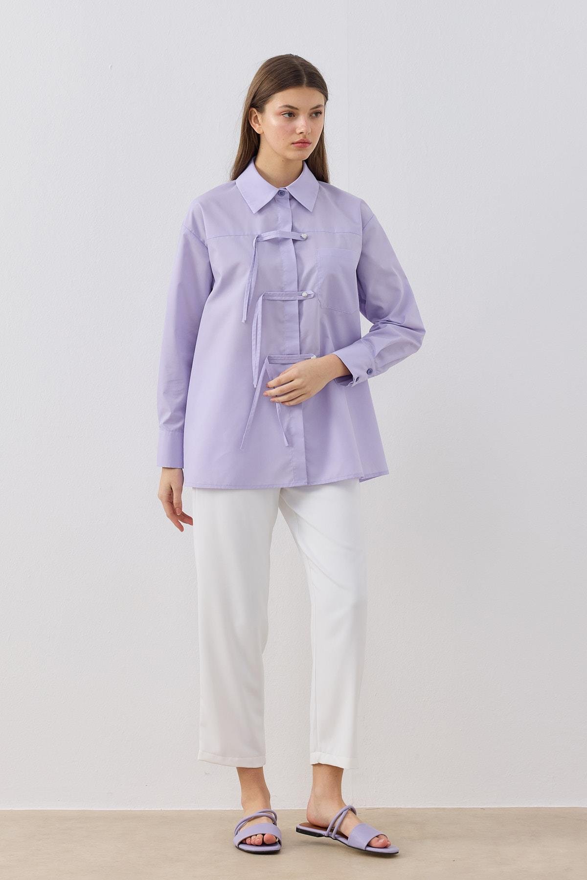 Larissa Çift Kapamalı Cepli Gömlek - Lila