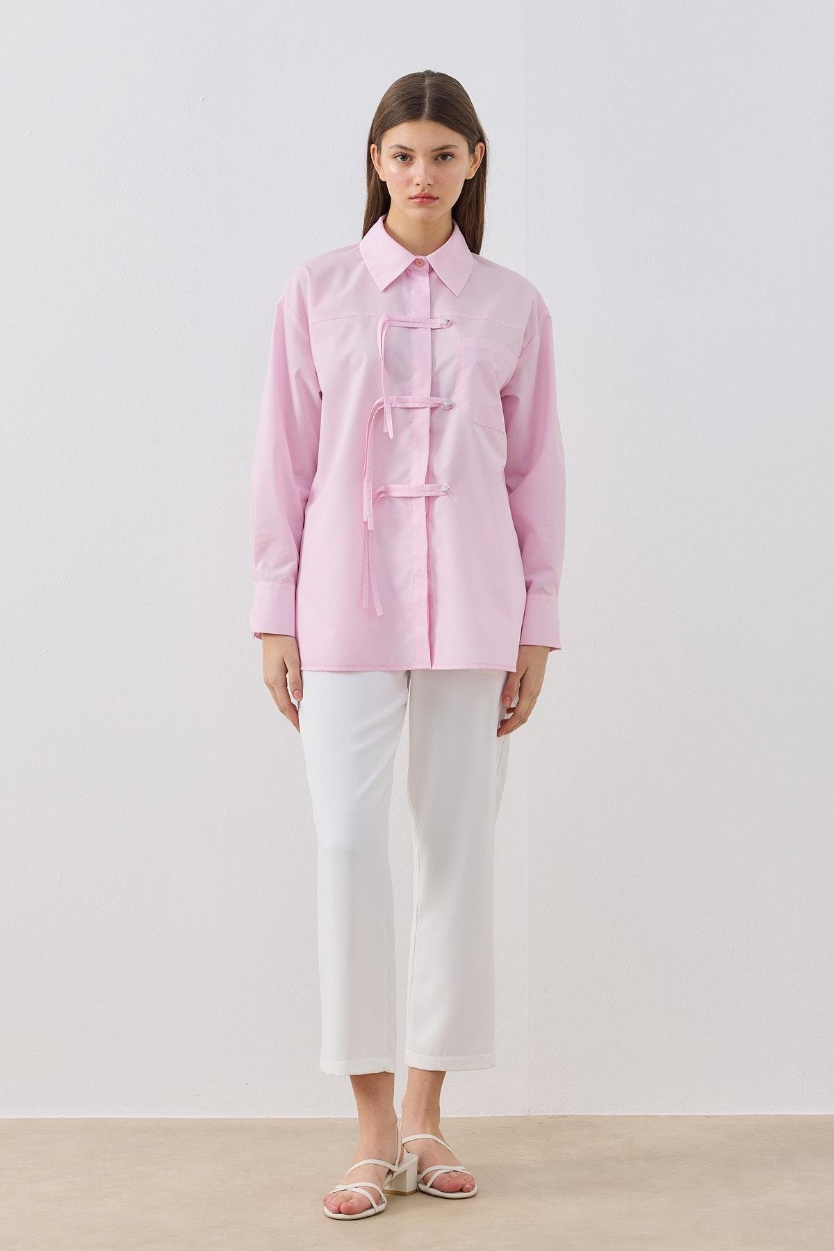 Larissa Çift Kapamalı Cepli Gömlek - Pembe 