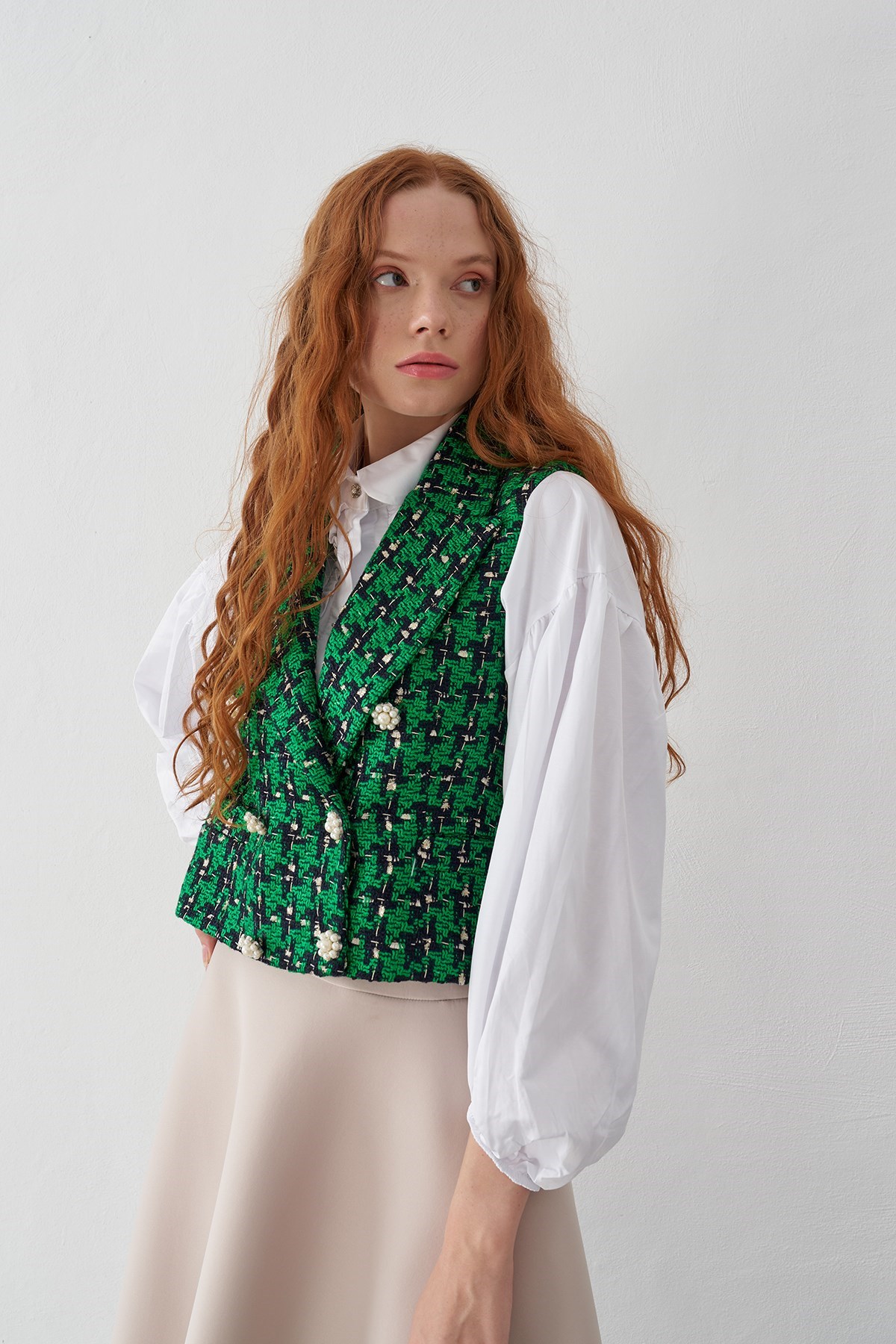 Vanessa Düğme Detaylı Yelek - Yeşil