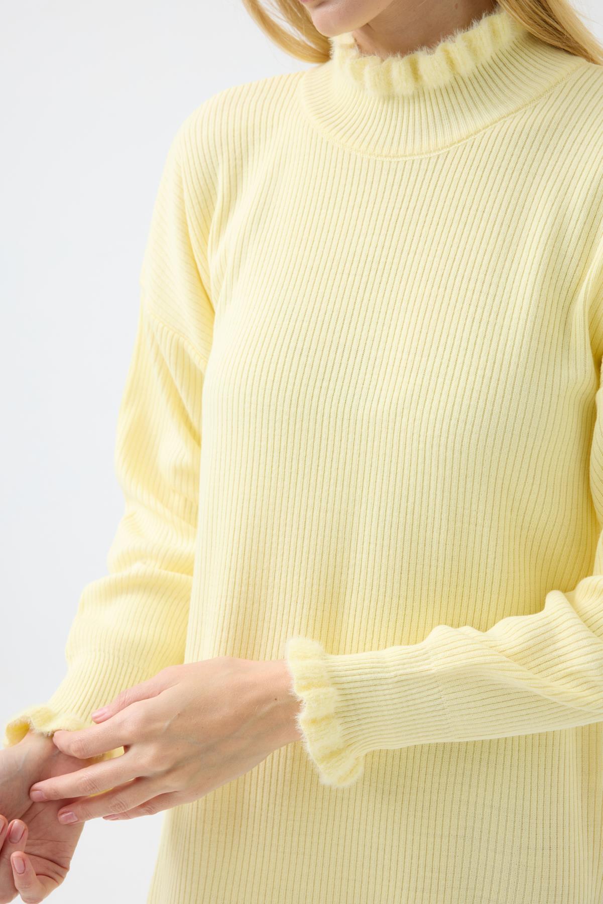 Laura Fitilli Tüylü Elbise - Sarı