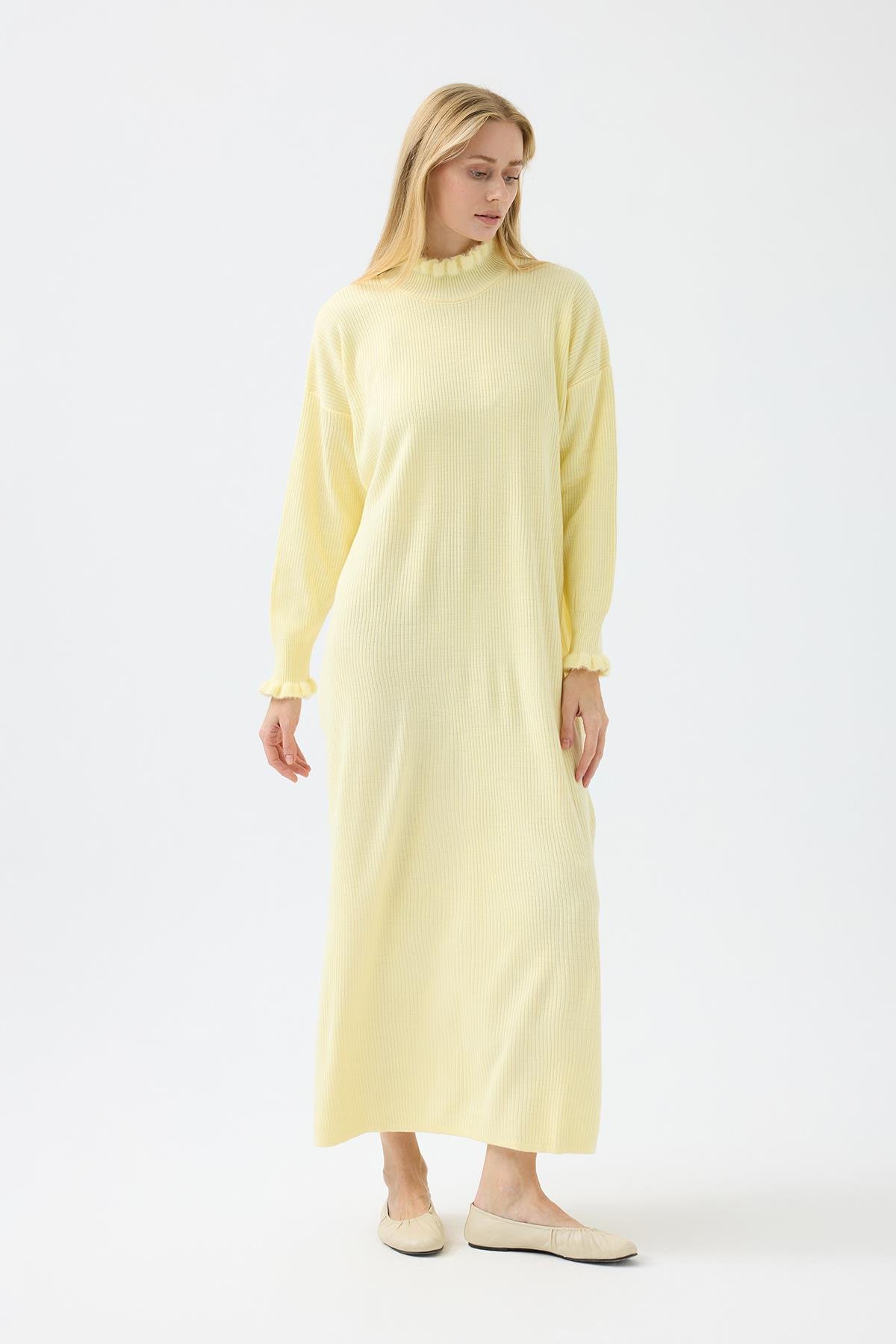 Laura Fitilli Tüylü Elbise - Sarı