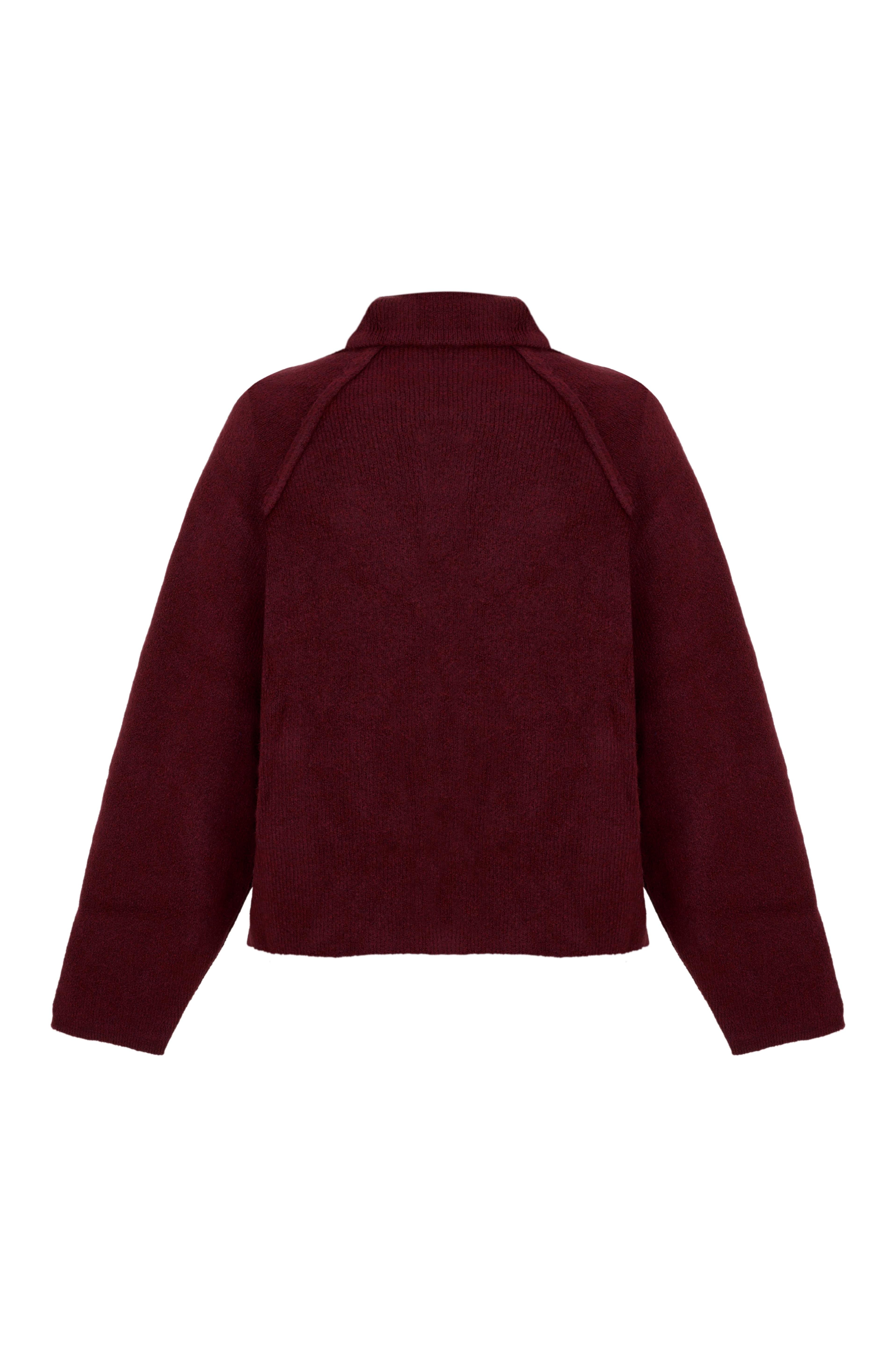 Lauren Fermuarlı Bomber Triko Hırka - Bordo