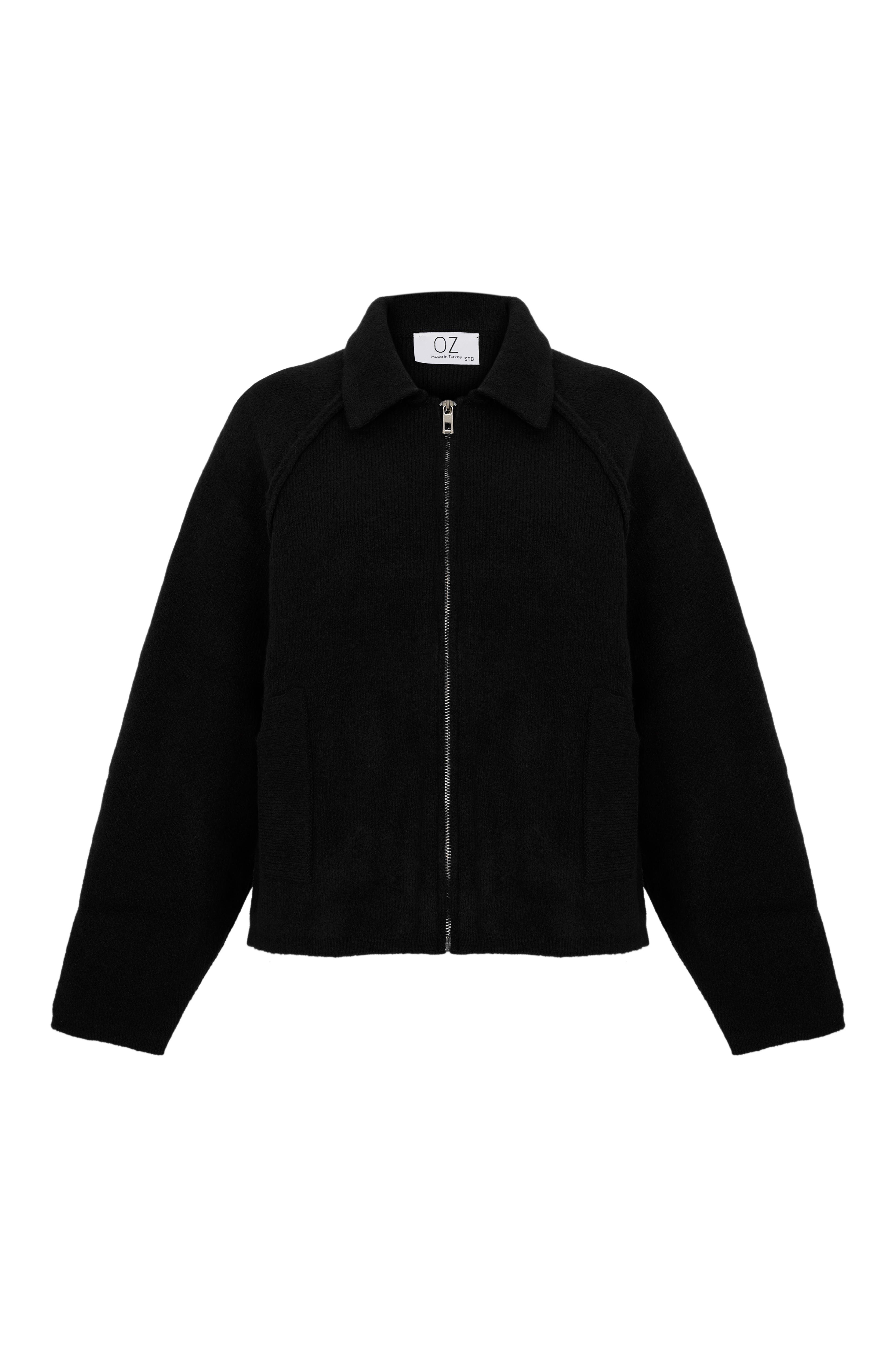 Lauren Fermuarlı Bomber Triko Hırka - Siyah