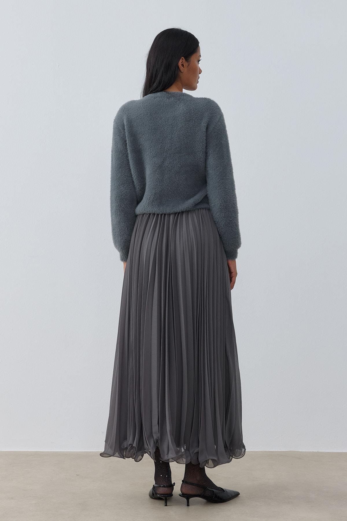 Layla Aksesuar Düğmeli Peluş Hırka - Antrasit