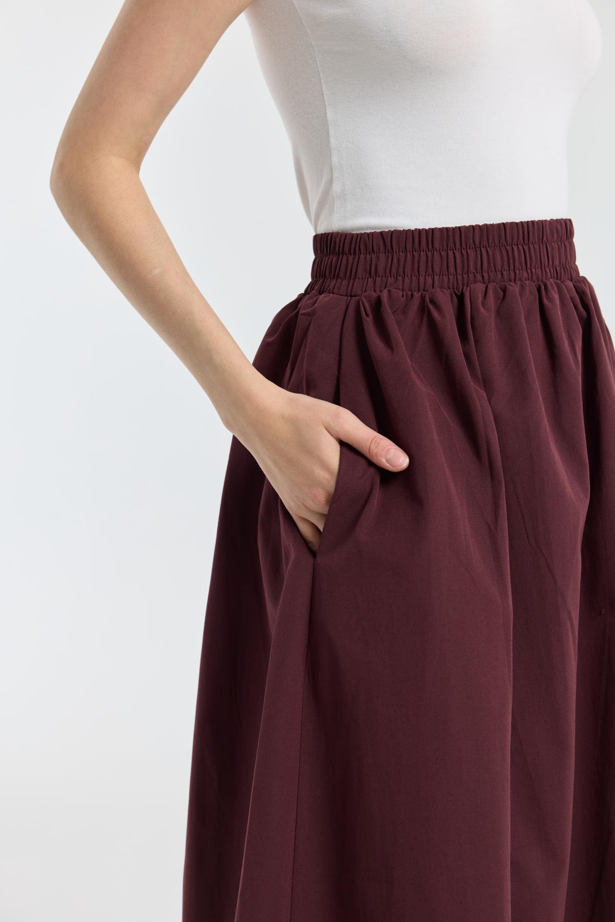 Layza Kloş Poplin Etek - Bordo