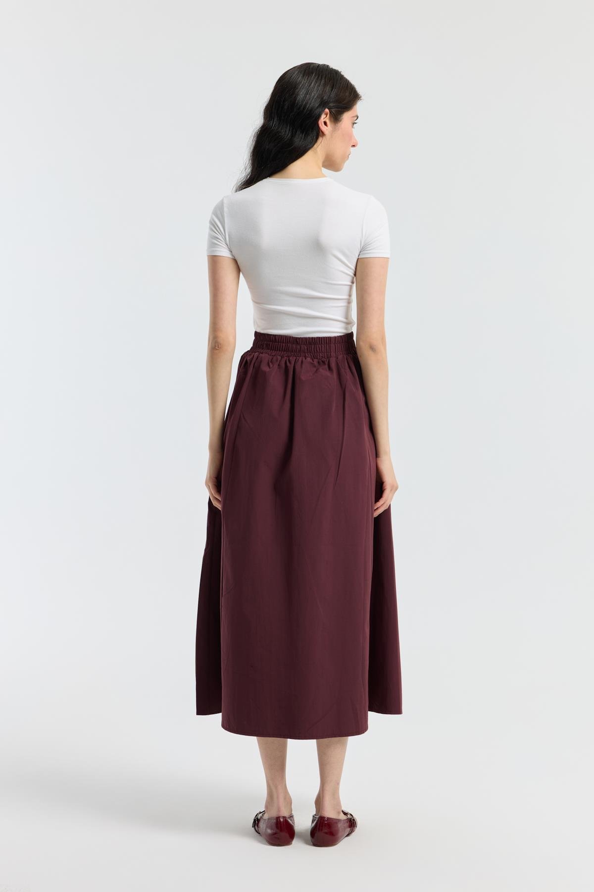 Layza Kloş Poplin Etek - Bordo