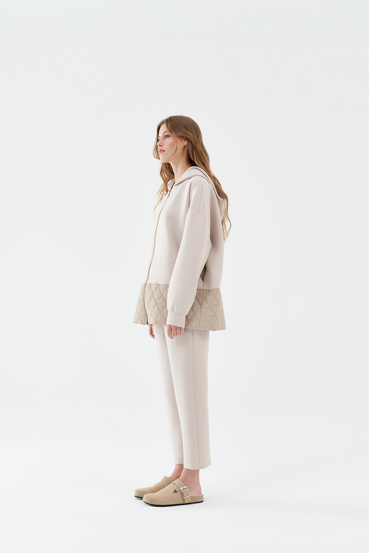 Lena Kapitone Detaylı Scuba Kap - Bej