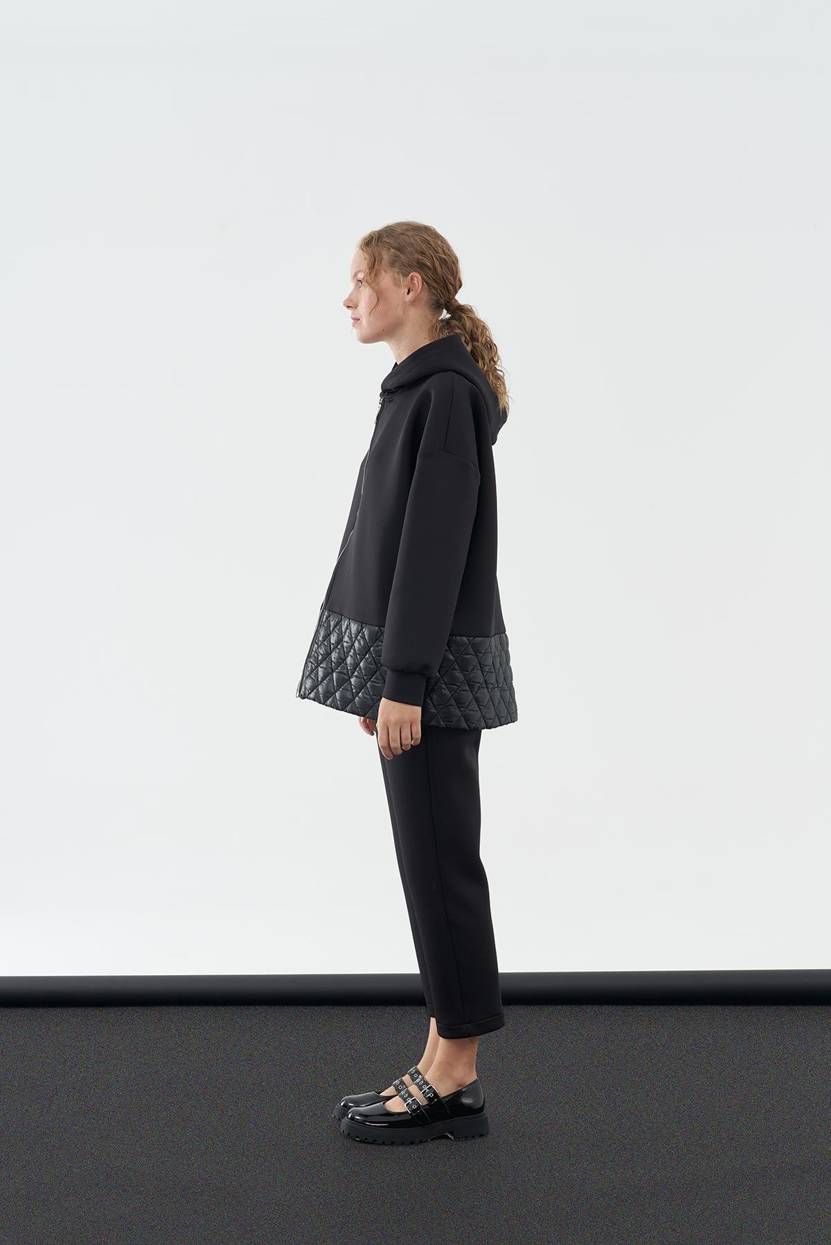 Lena Kapitone Detaylı Scuba Kap - Siyah