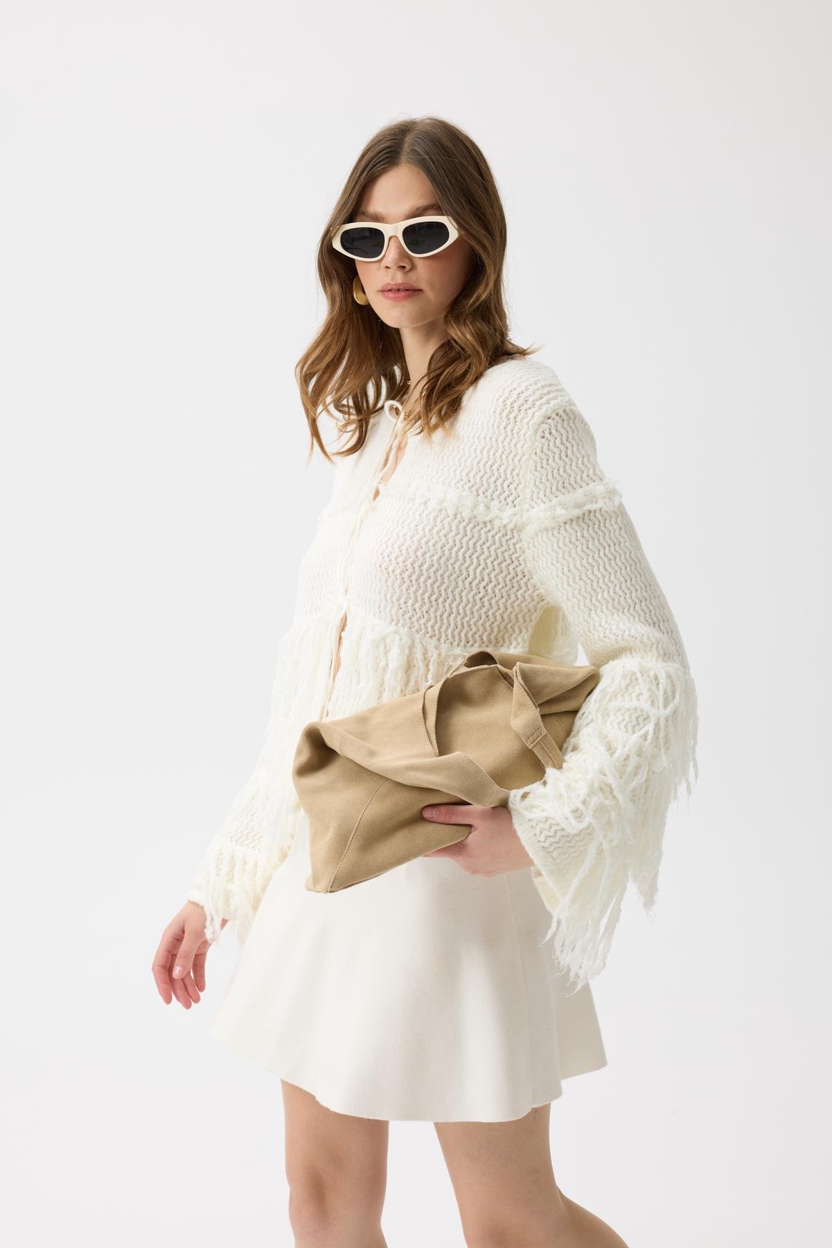 Lena Püsküllü Hırka  - Ekru