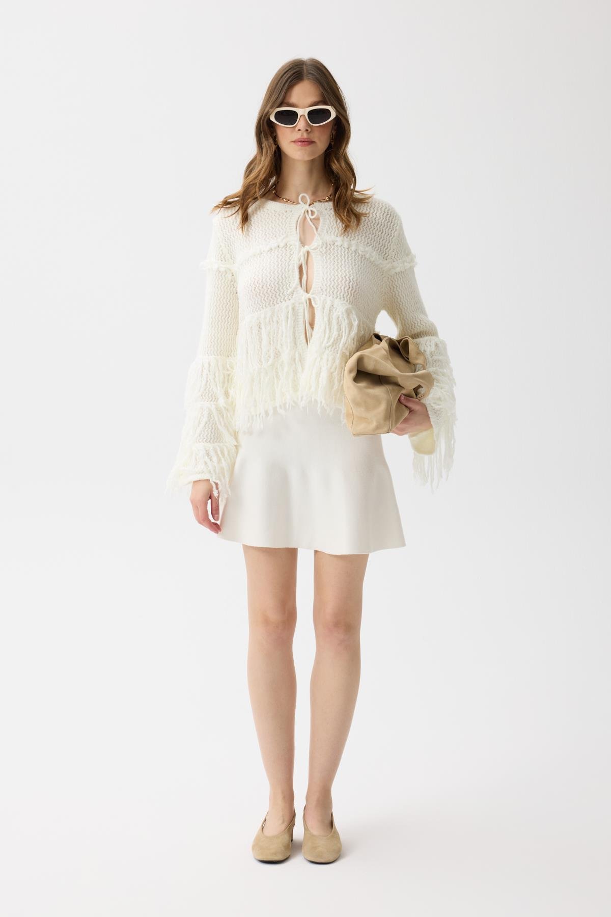 Lena Püsküllü Hırka  - Ekru