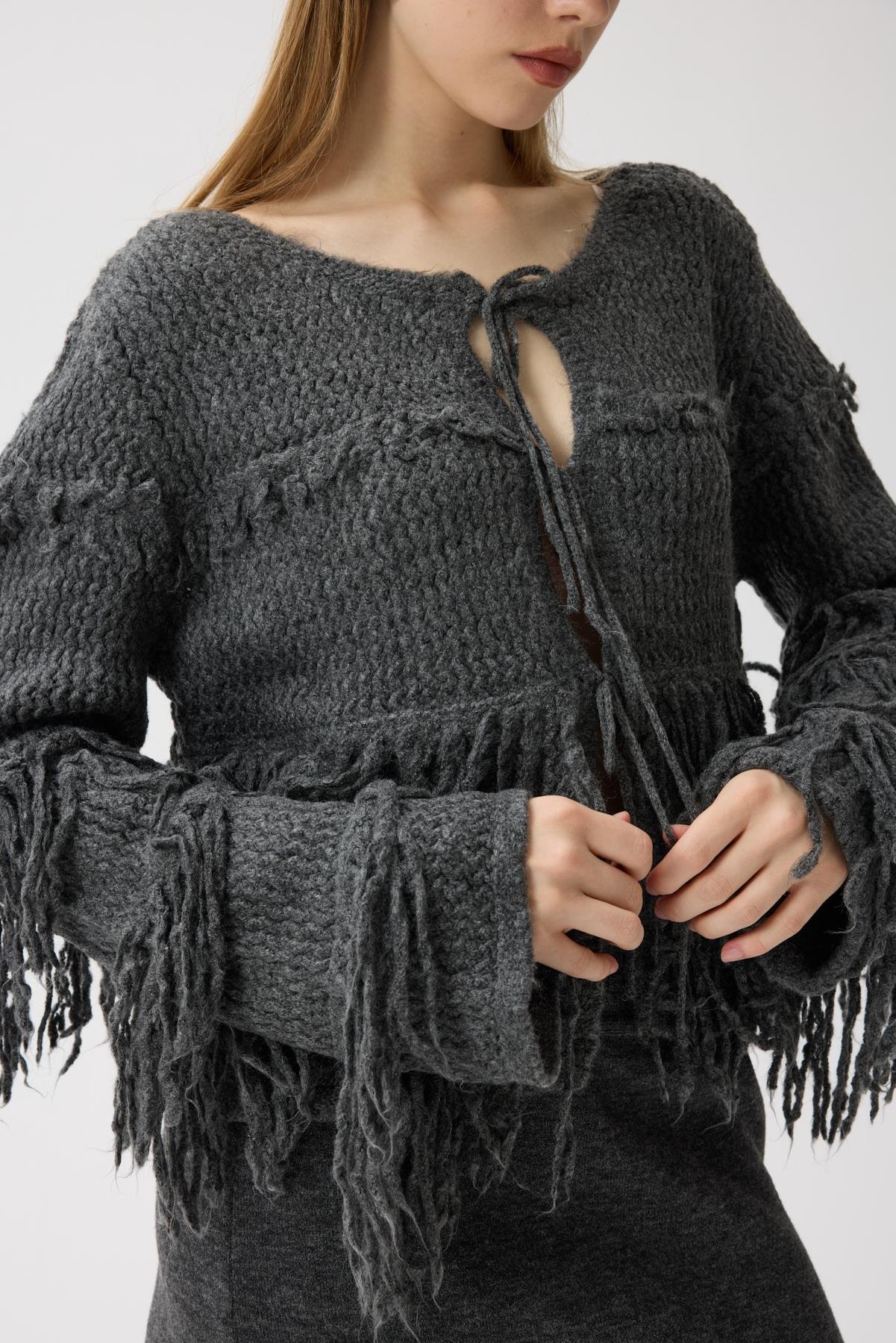 Lena Püsküllü Hırka - Antrasit