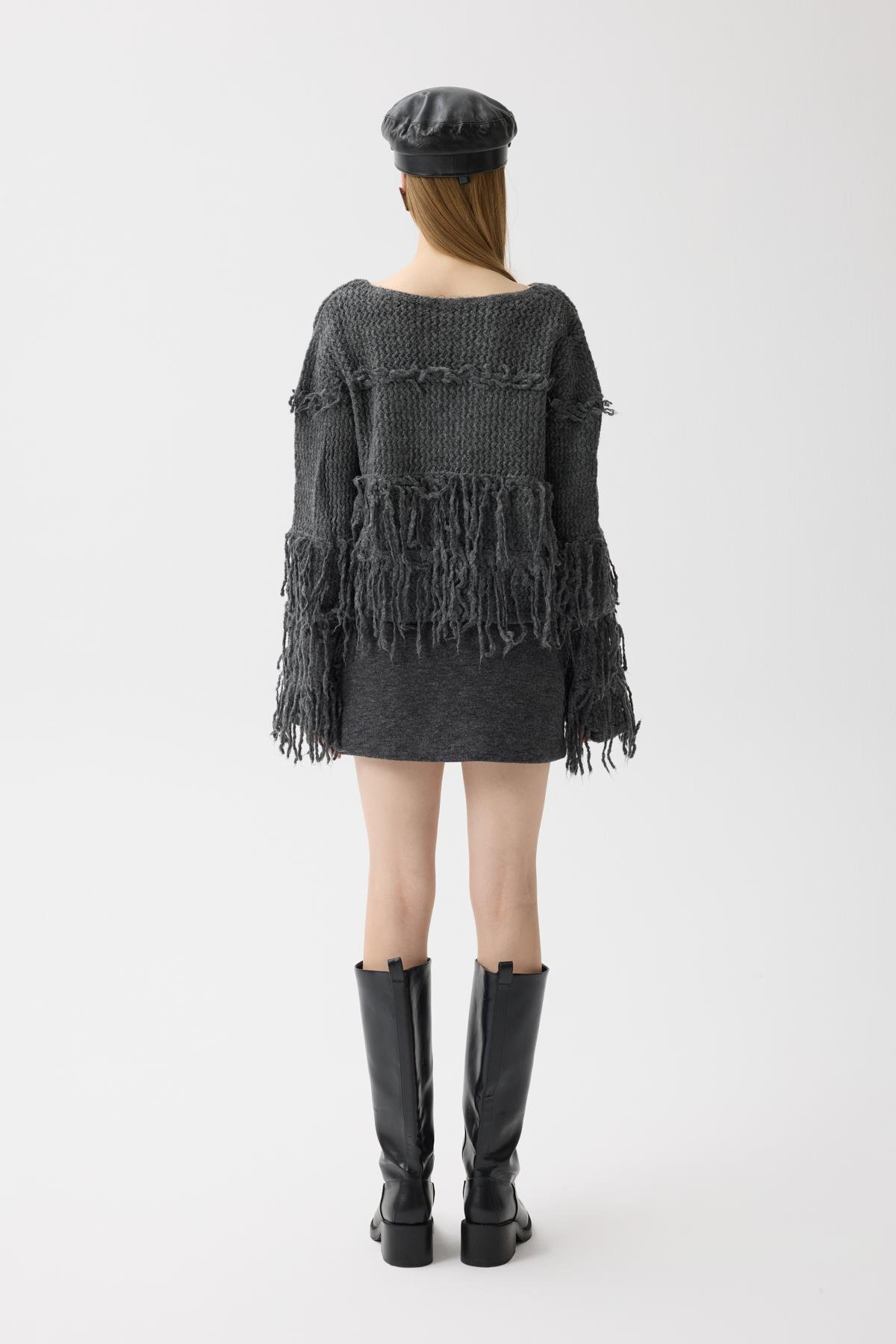 Lena Püsküllü Hırka - Antrasit