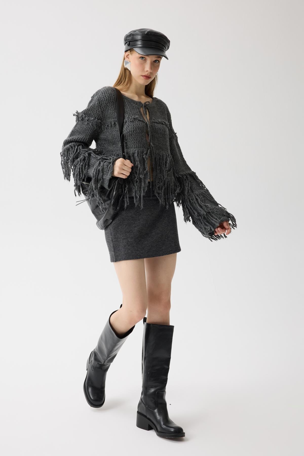 Lena Püsküllü Hırka - Antrasit