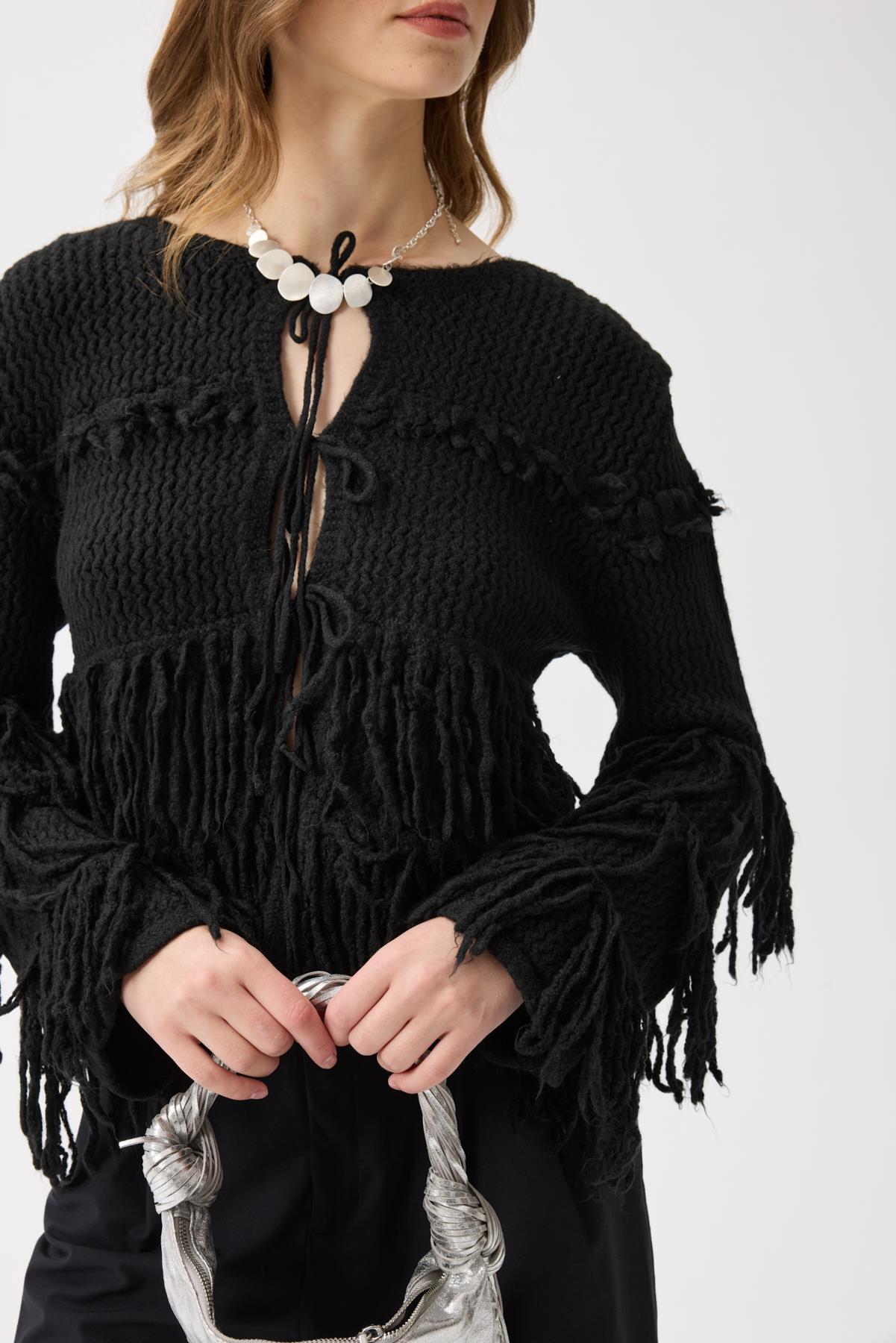 Lena Püsküllü Hırka - Siyah