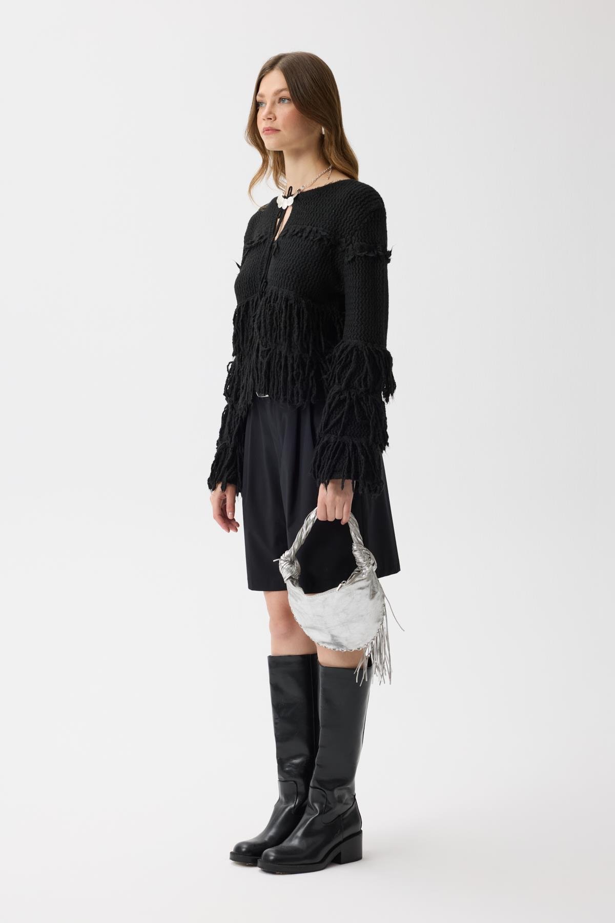 Lena Püsküllü Hırka - Siyah