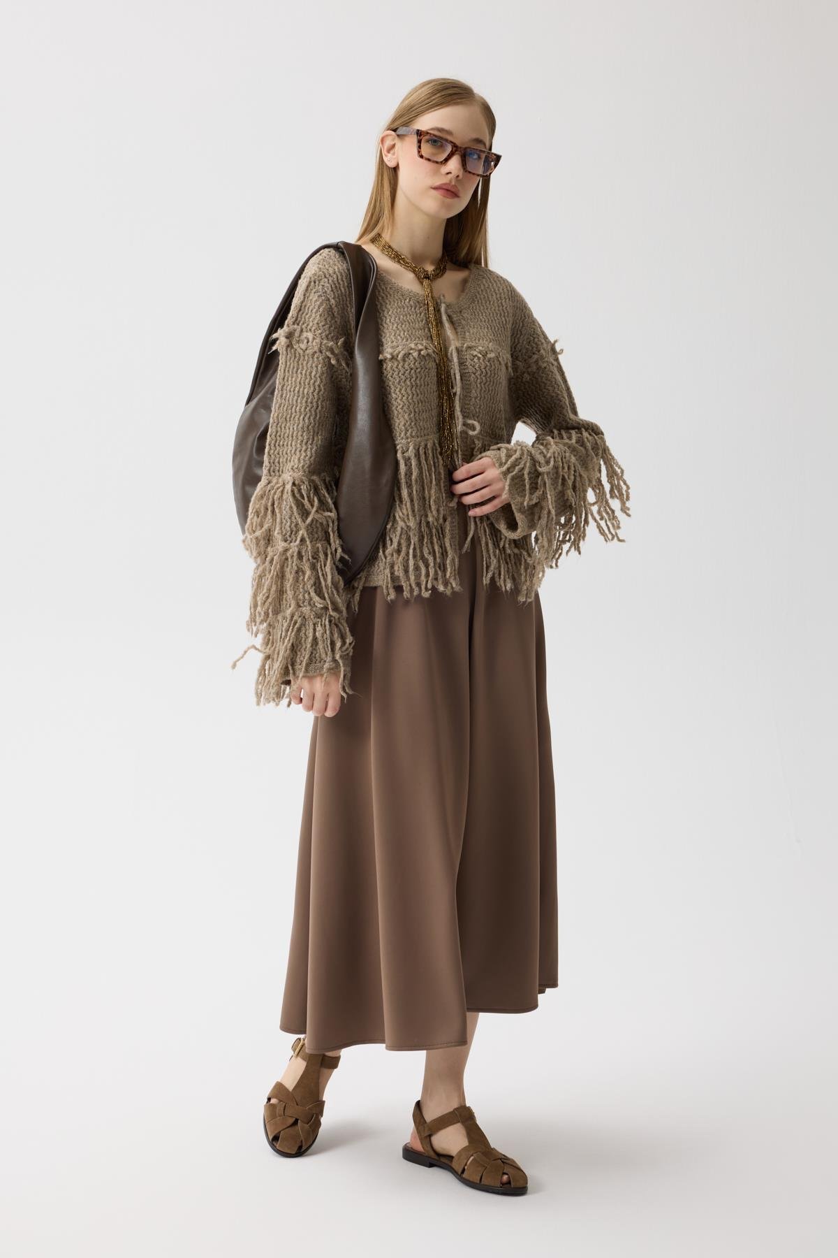 Lena Püsküllü Hırka - Vizon 