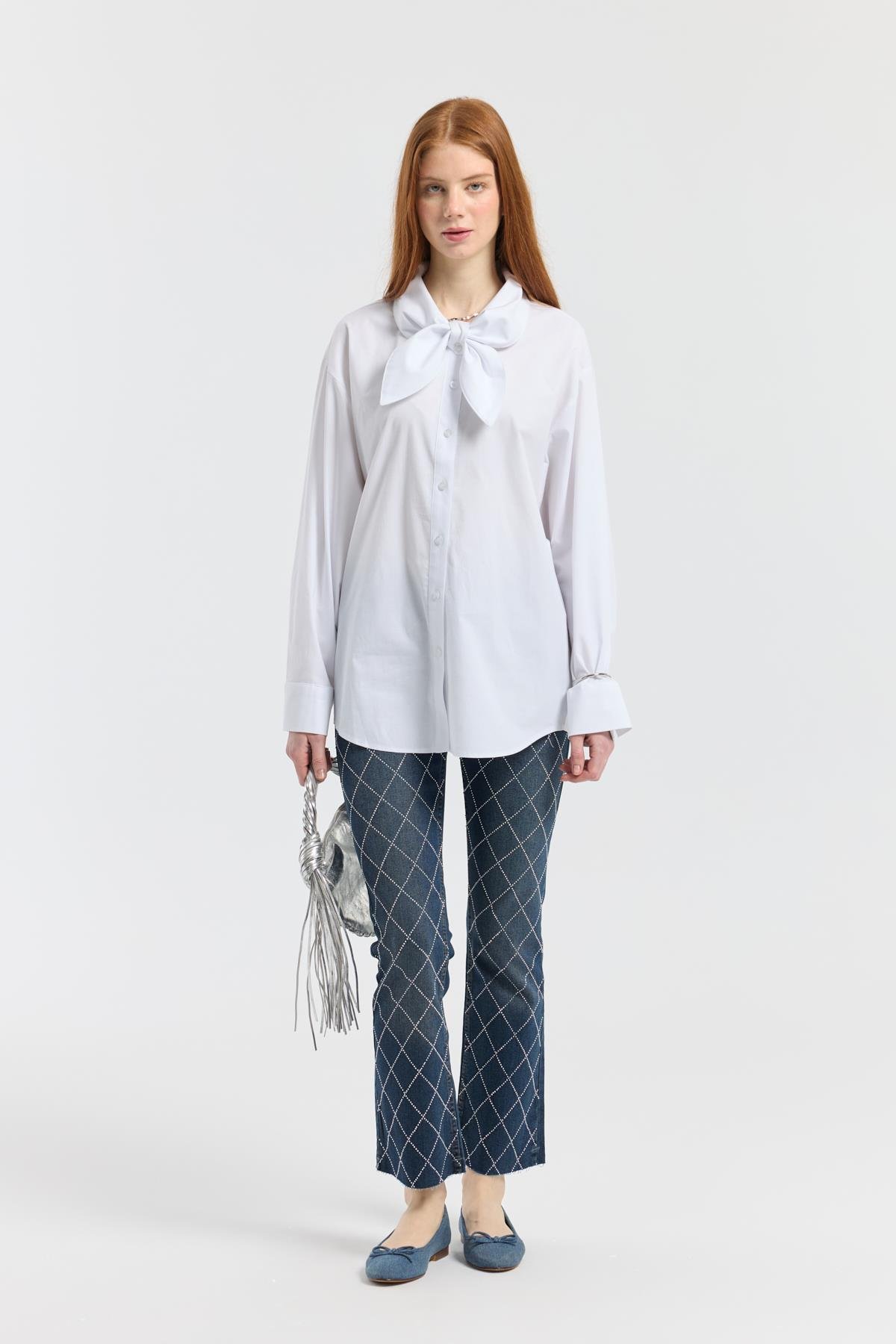 Lepure Kesik Paçalı Taşlı Denim 