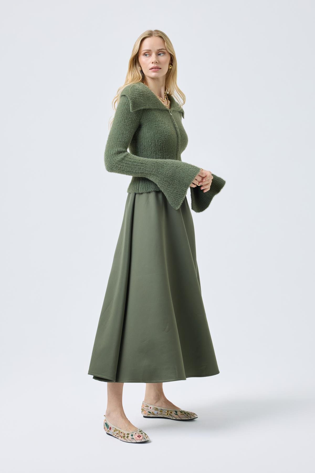 Lexa Denizci  Yaka Fermuarlı Hırka - Haki 