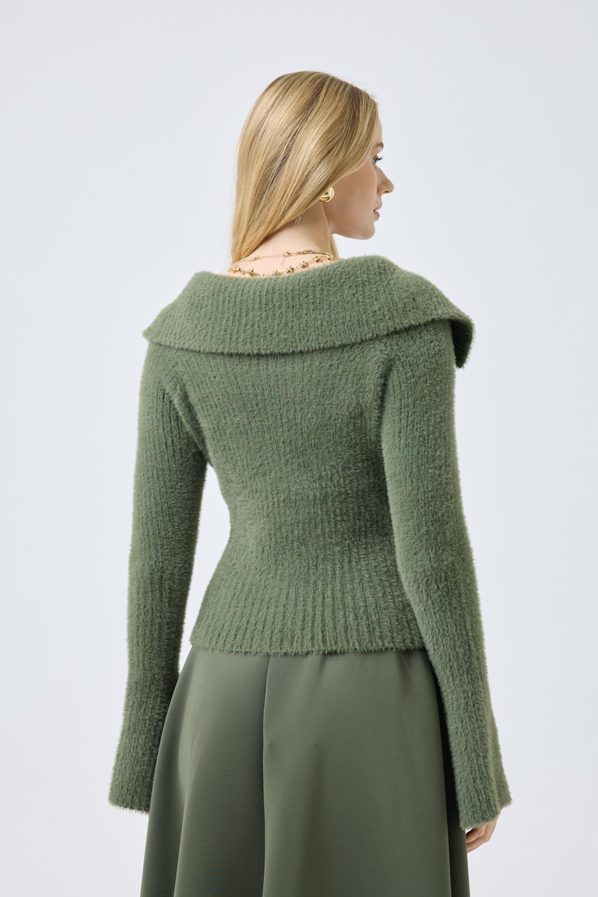 Lexa Denizci  Yaka Fermuarlı Hırka - Haki 