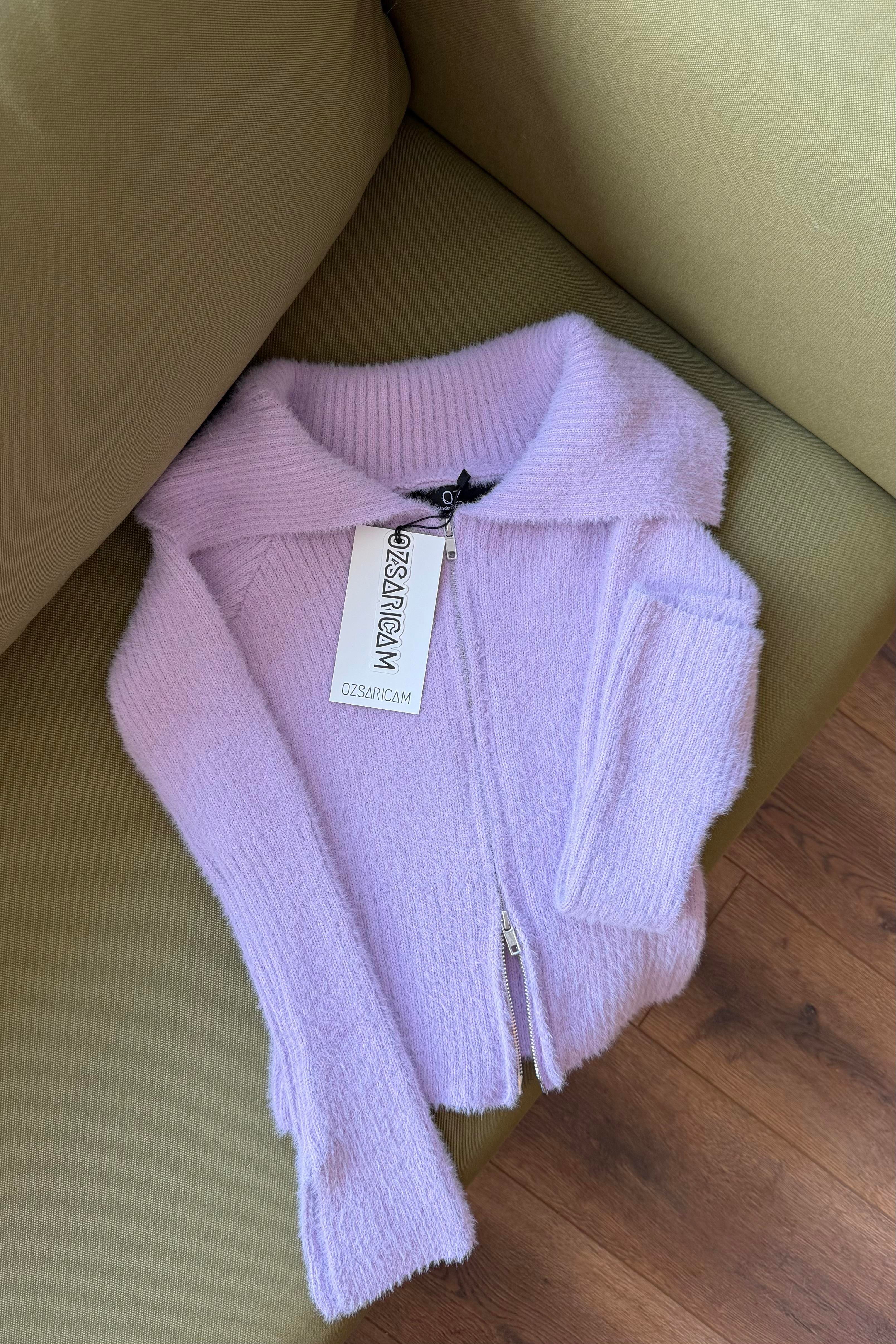 Lexa Denizci Yaka Fermuarlı Hırka - Lila