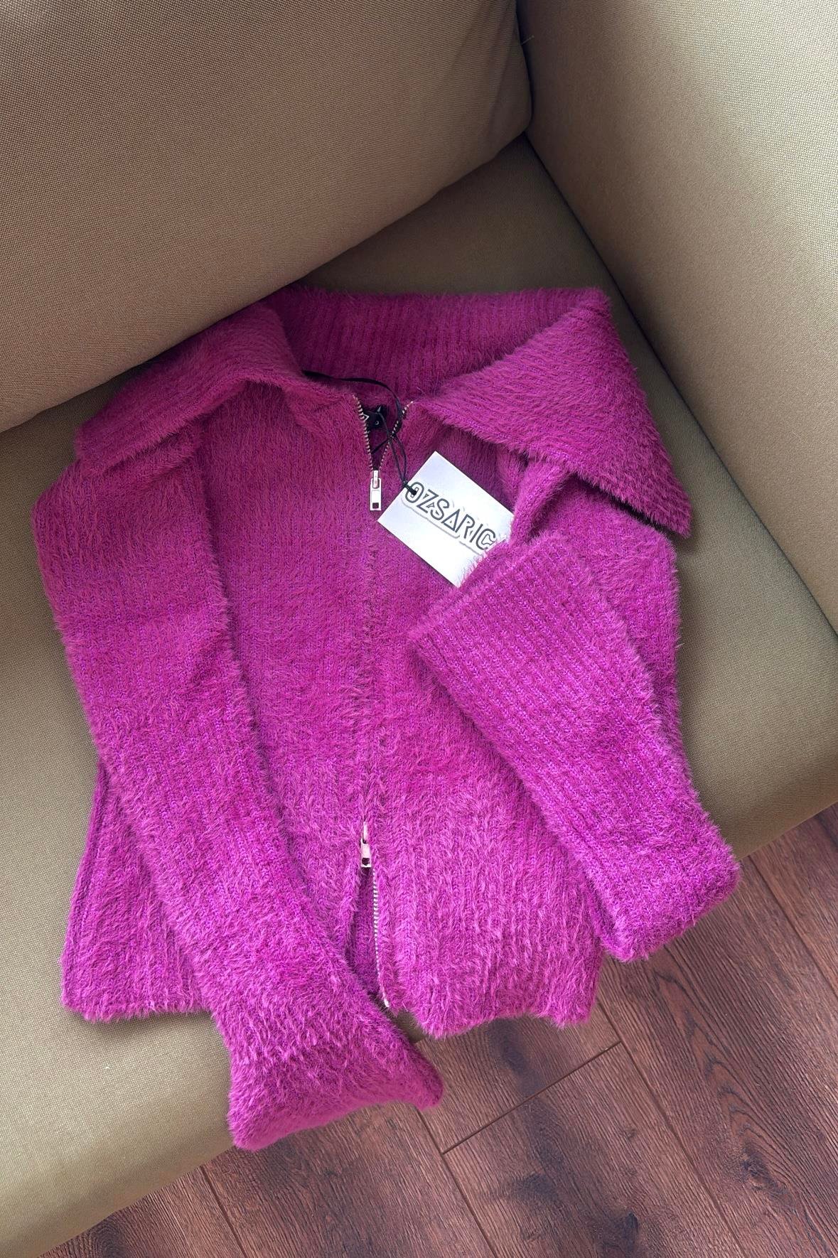 Lexa Denizci Yaka Fermuarlı Hırka - Mor