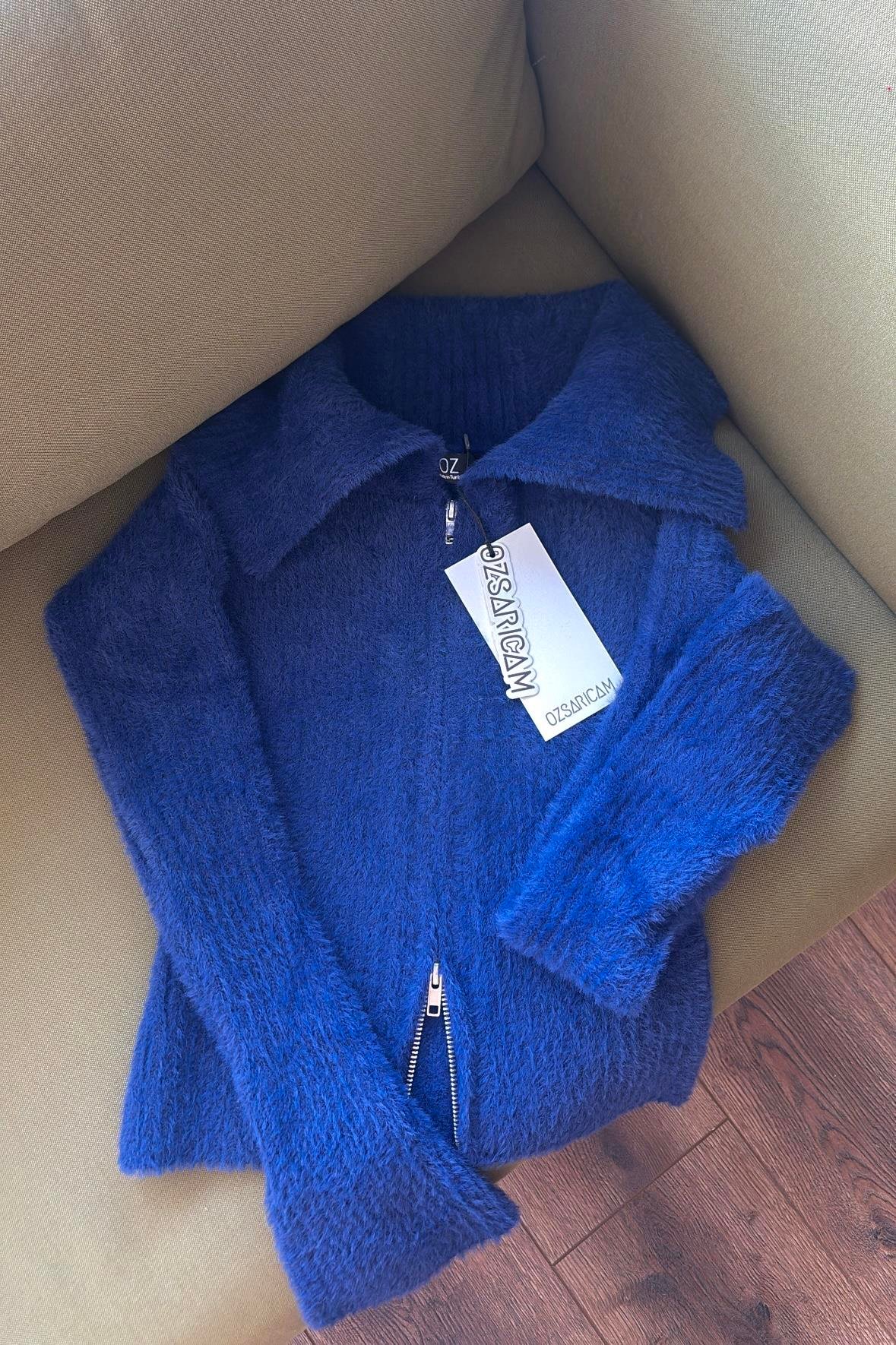 Lexa Denizci Yaka Fermuarlı Hırka - Saks Mavi