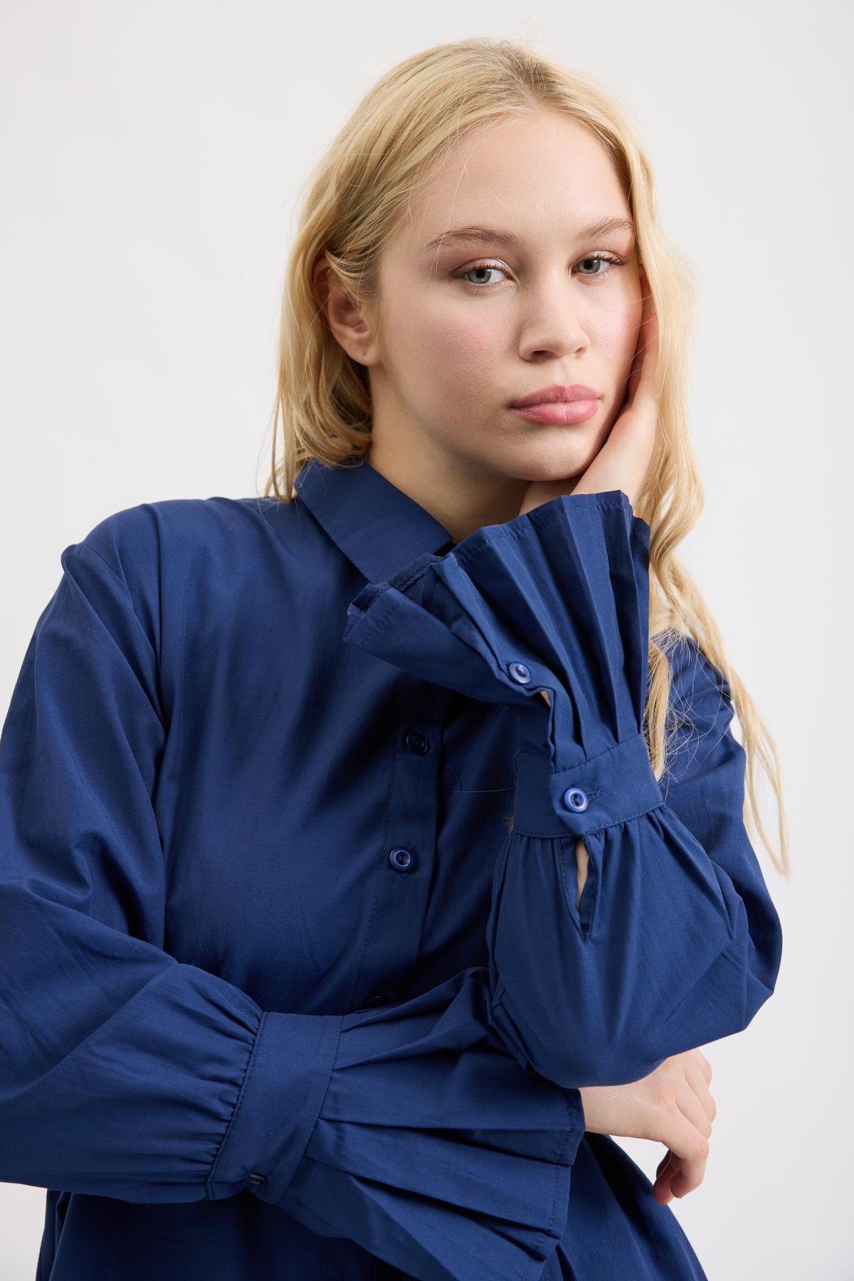 Lexia Manşeti Pileli Gömlek - Lacivert