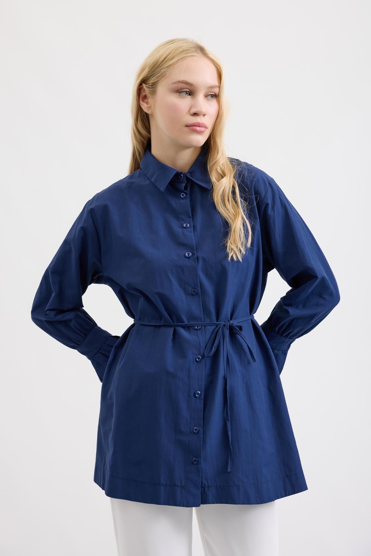 Lexia Manşeti Pileli Gömlek - Lacivert