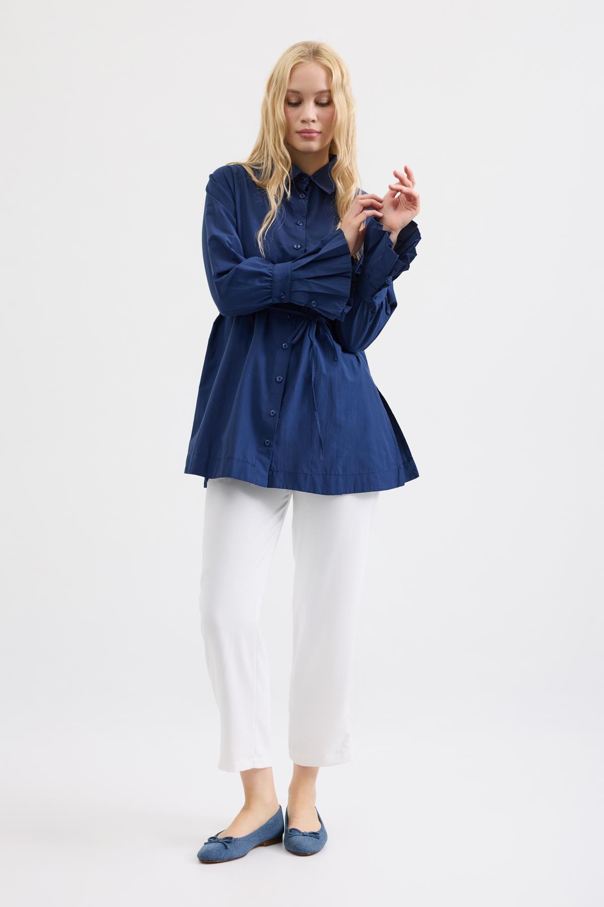 Lexia Manşeti Pileli Gömlek - Lacivert