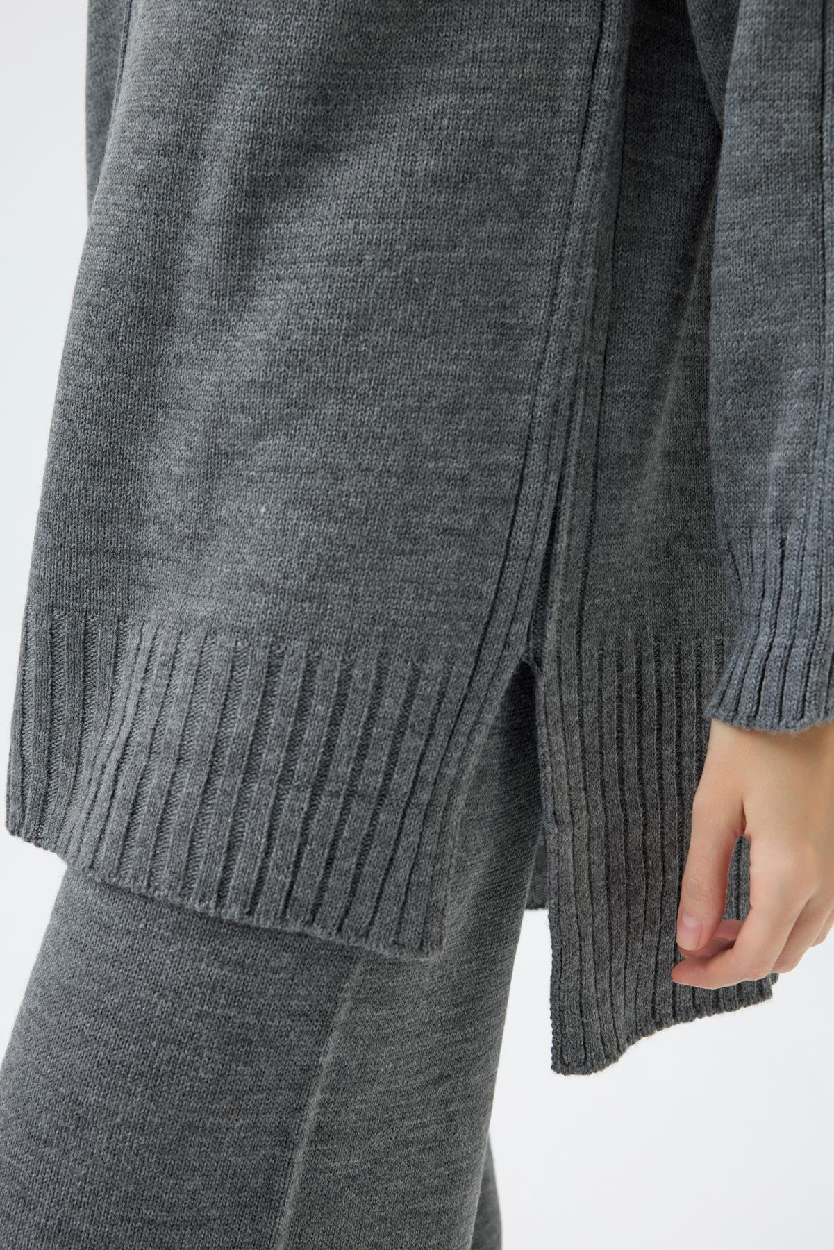 Lilie Nervürlü Triko Takım - Bordo 