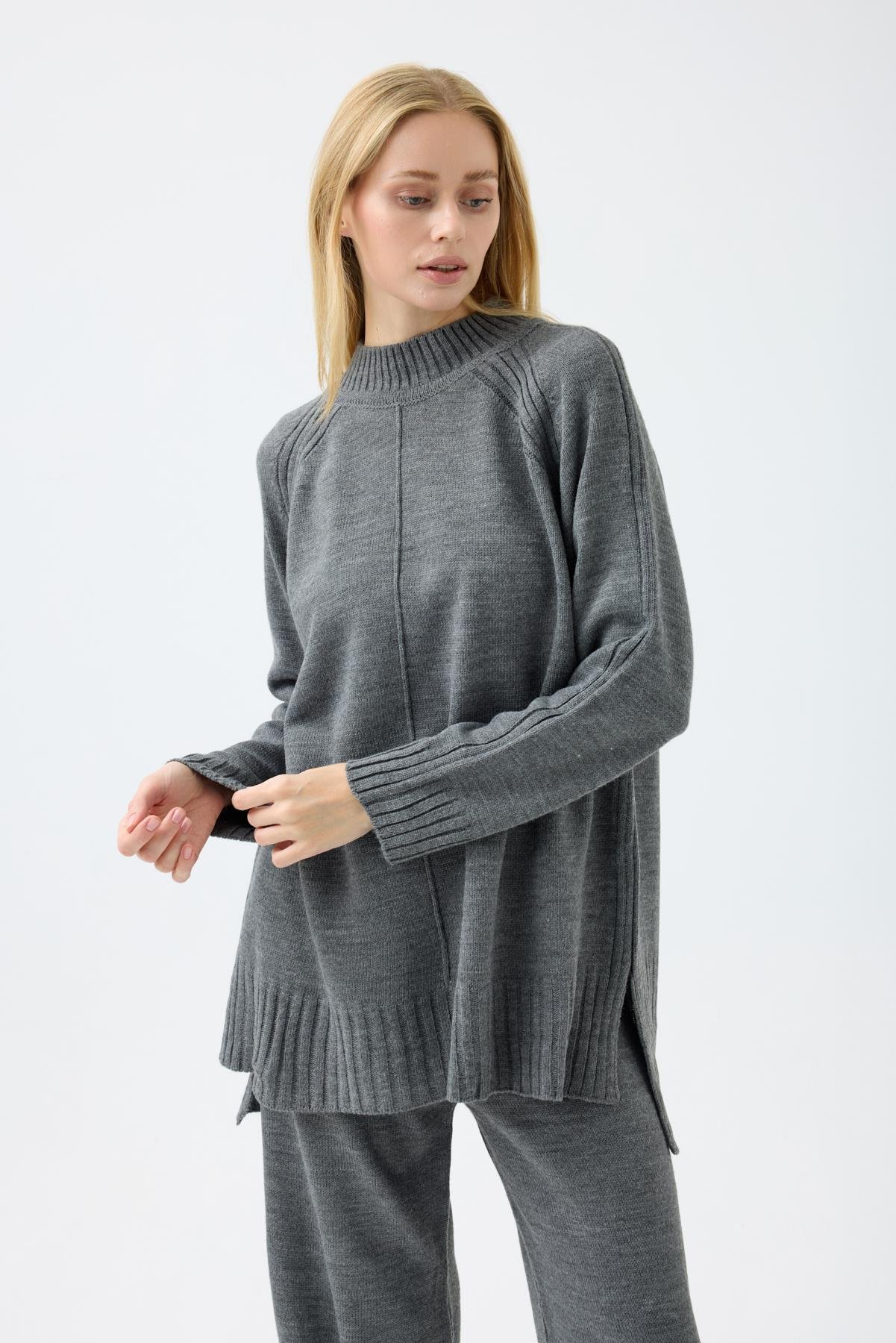 Lilie Nervürlü Triko Takım - Bordo 