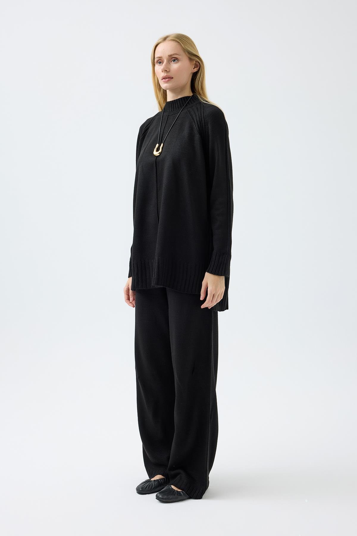 Lilie Nervürlü Triko Takım - Siyah