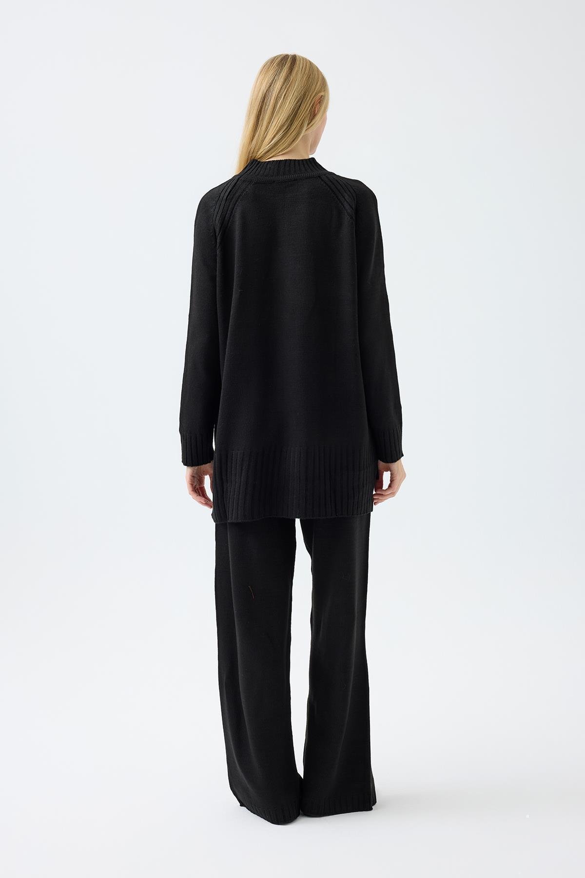 Lilie Nervürlü Triko Takım - Siyah