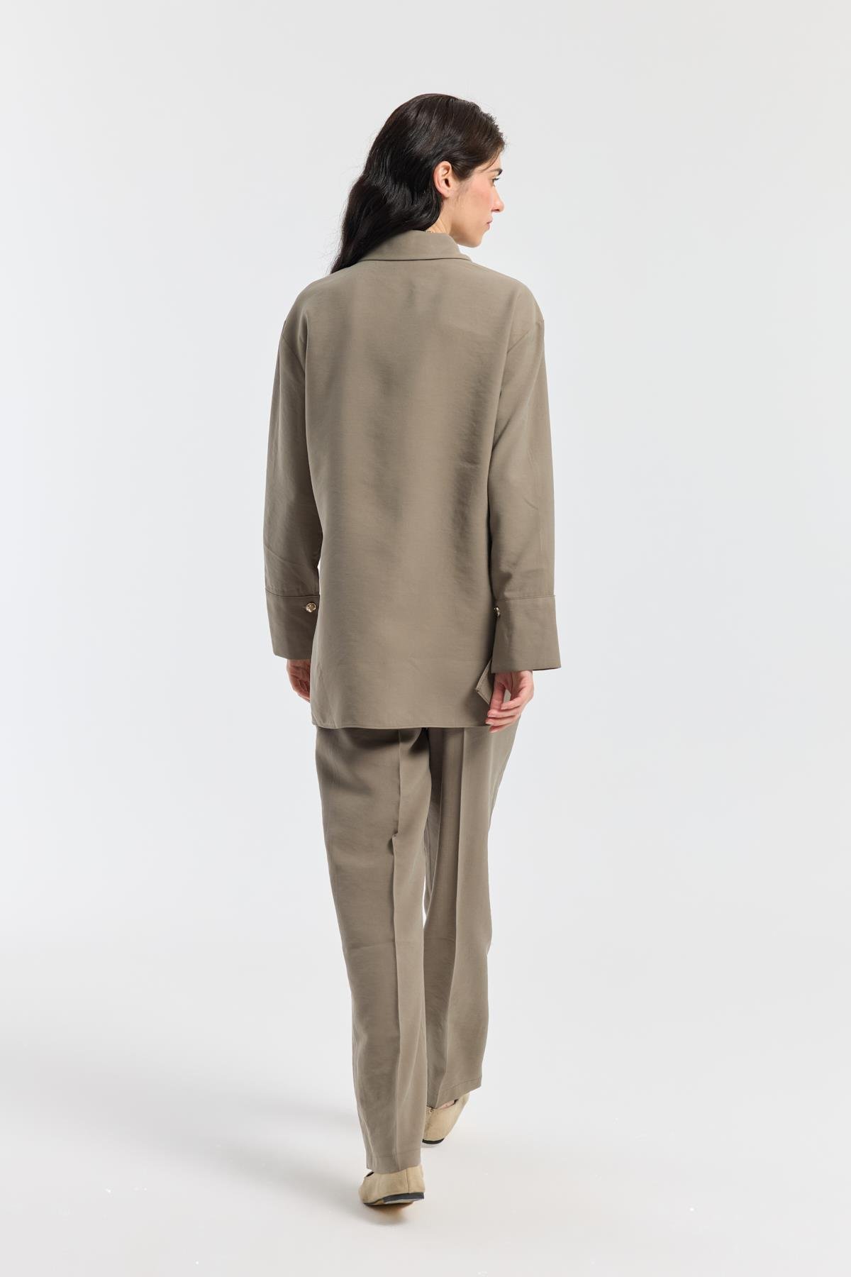 Liliya Önden Bağlamalı Pile Detaylı Takım - Vizon