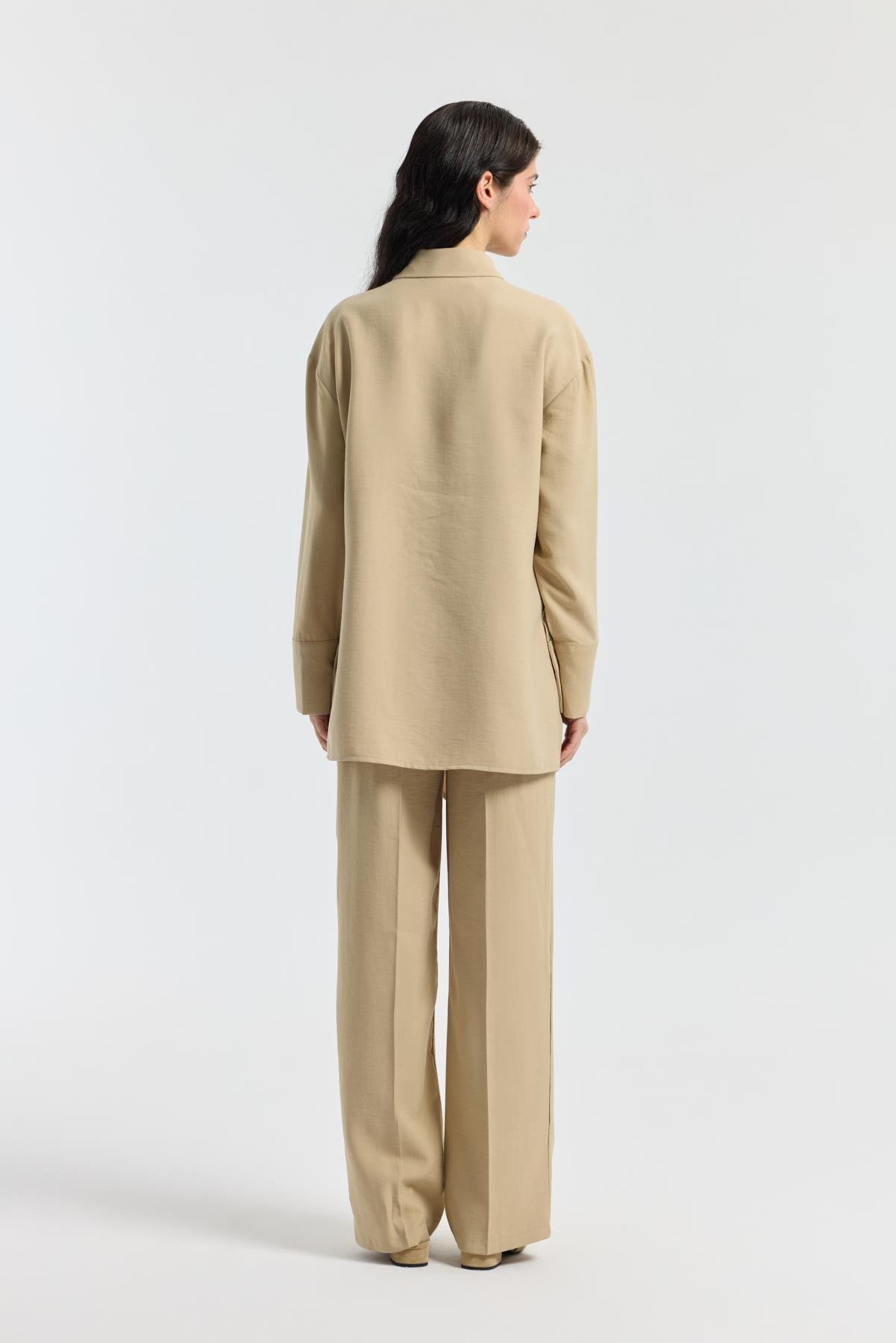 Liliya Önden Bağlamalı Pile Detaylı Takım - Camel