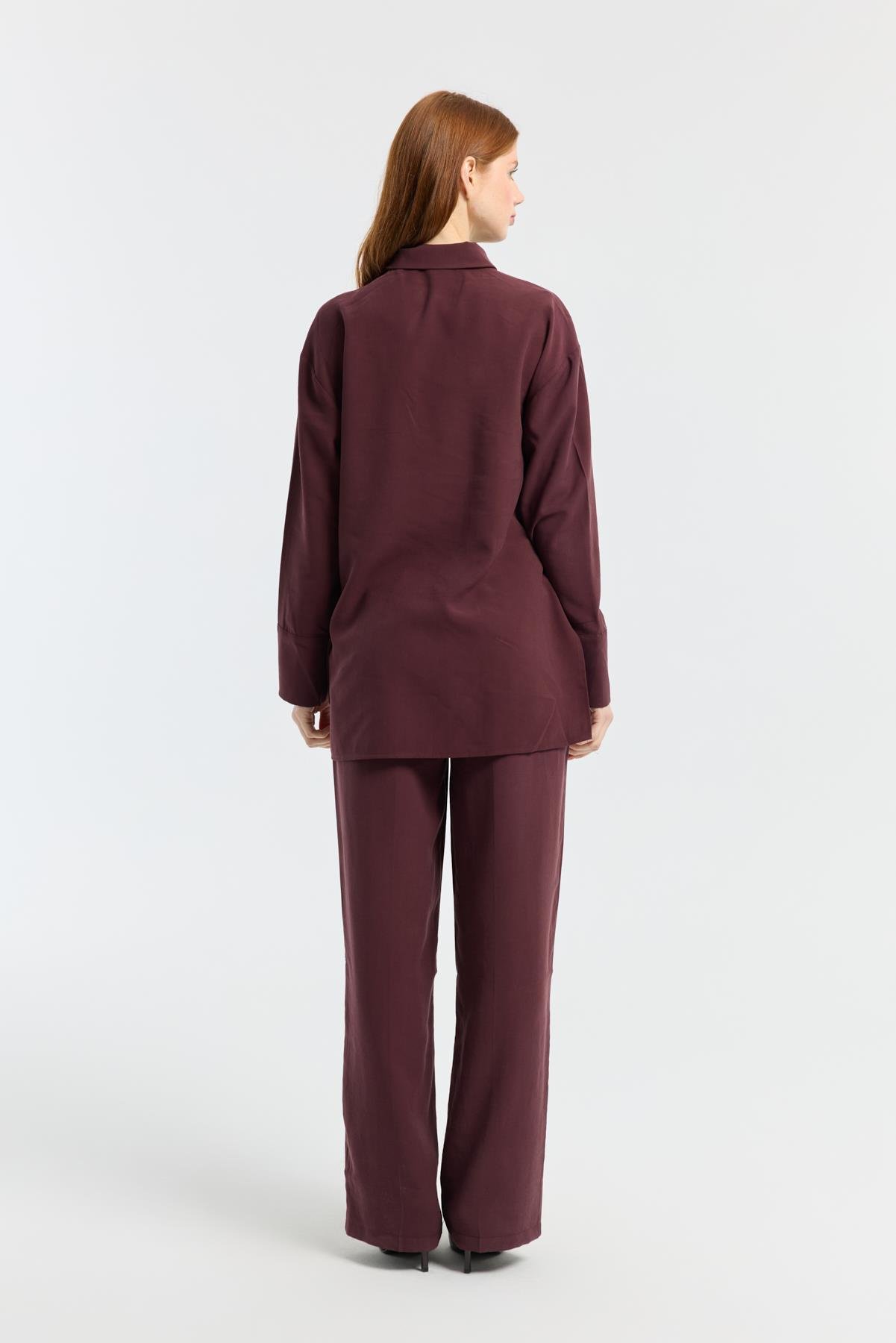 Liliya Önden Bağlamalı Pile Detaylı Takım - Bordo