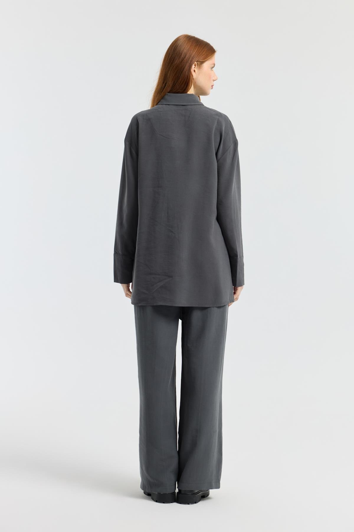 Liliya Önden Bağlamalı Pile Detaylı Takım - Antrasit 