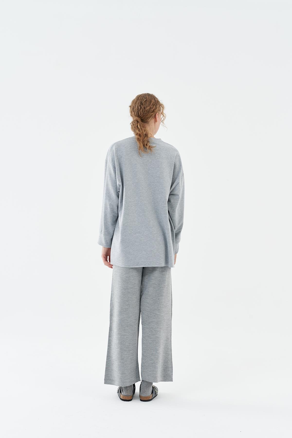 Liya Önden Yırtmaçlı Triko Pantolon - Gri